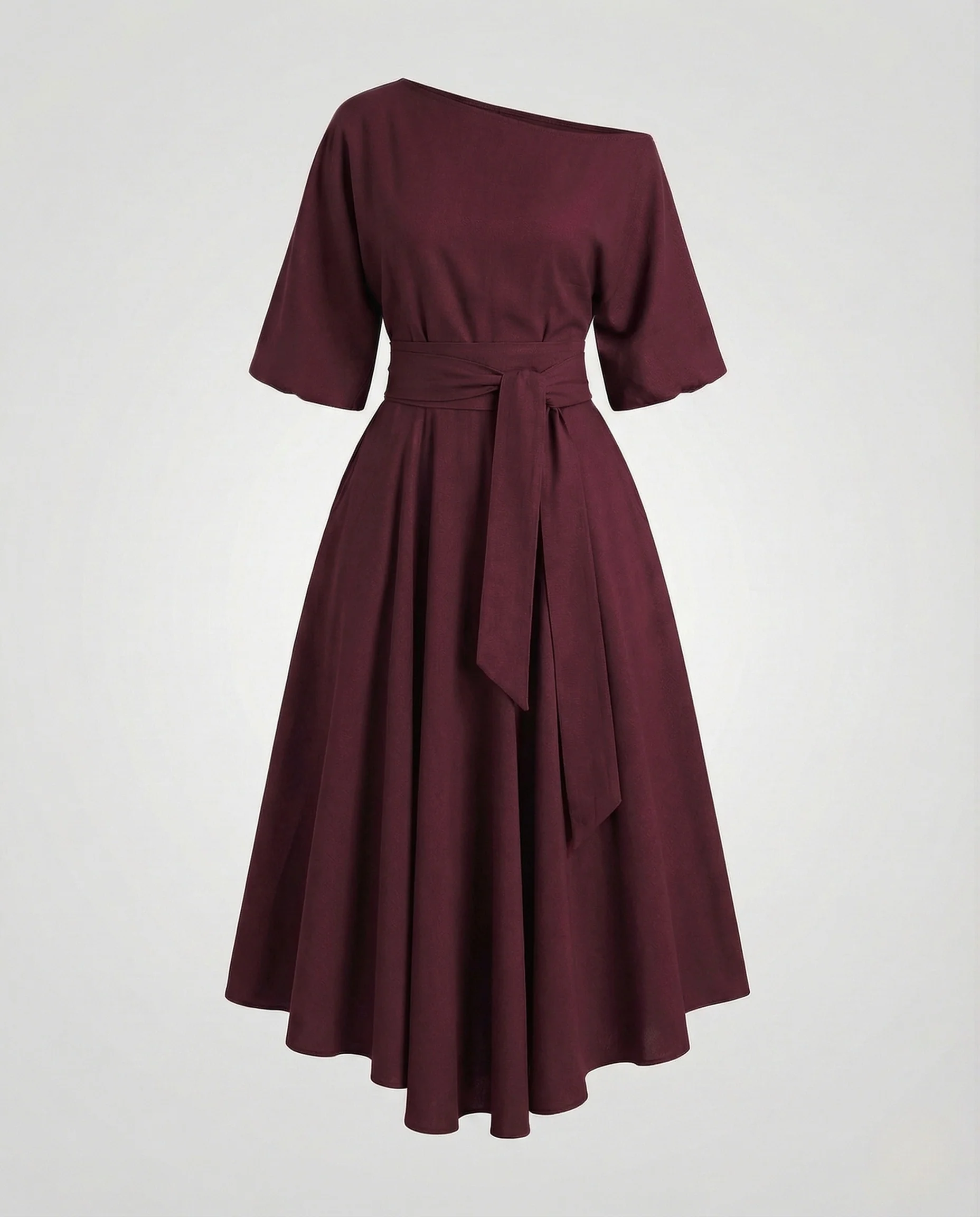 Damen Midikleid Schulterfrei Gürtel - Image 7