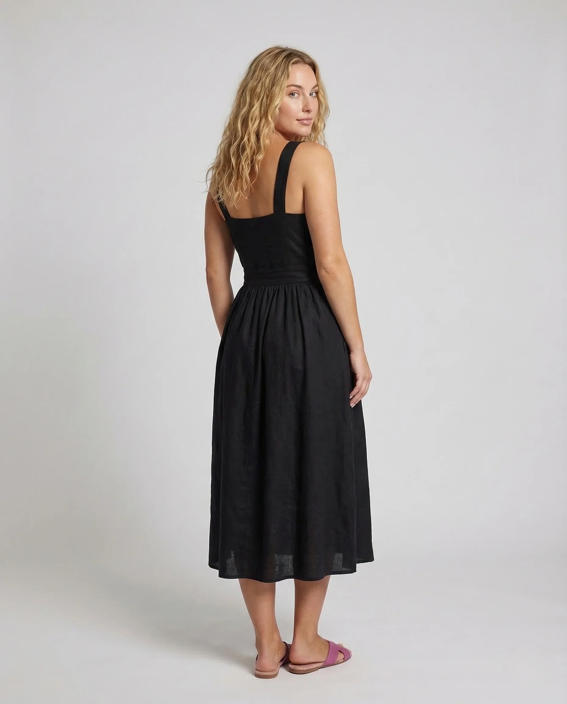 Damen Leinen Midikleid Träger - Image 4
