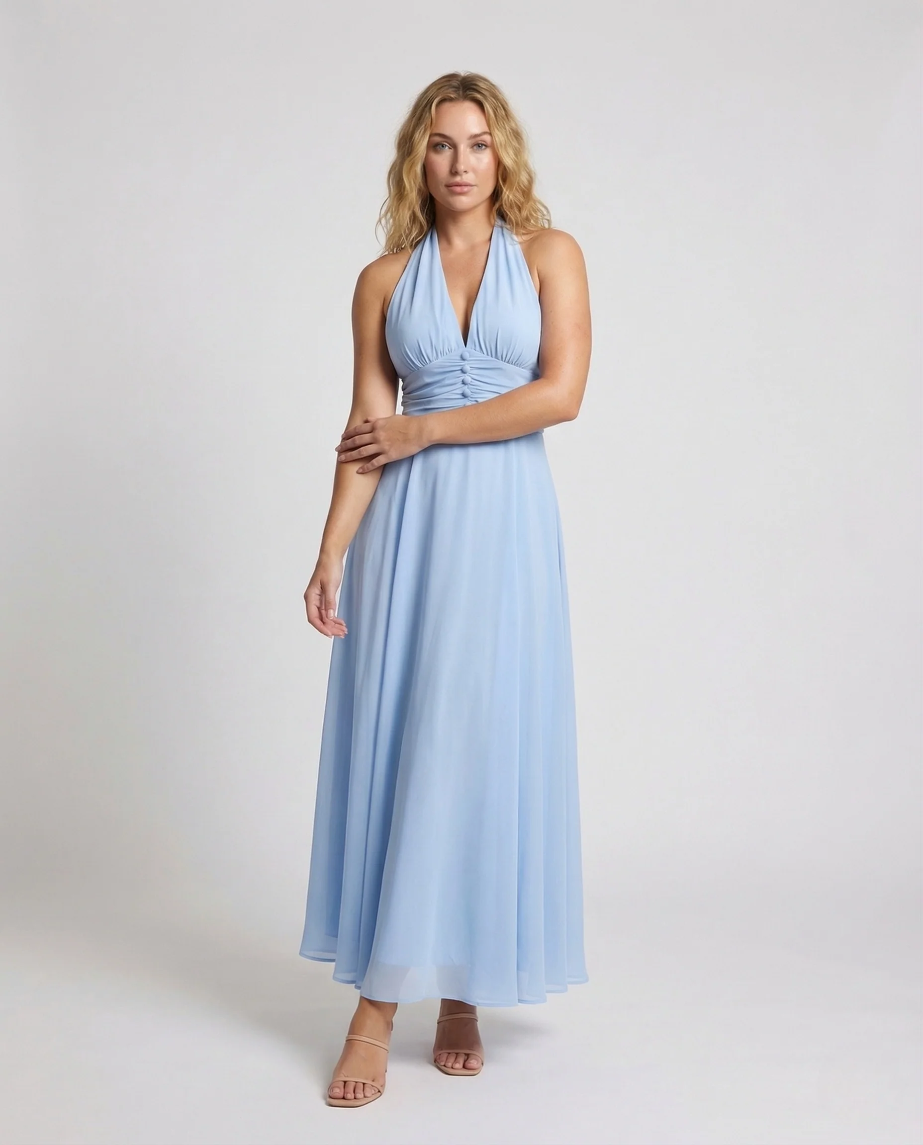 Damen Neckholder Maxikleid mit Lagenrock