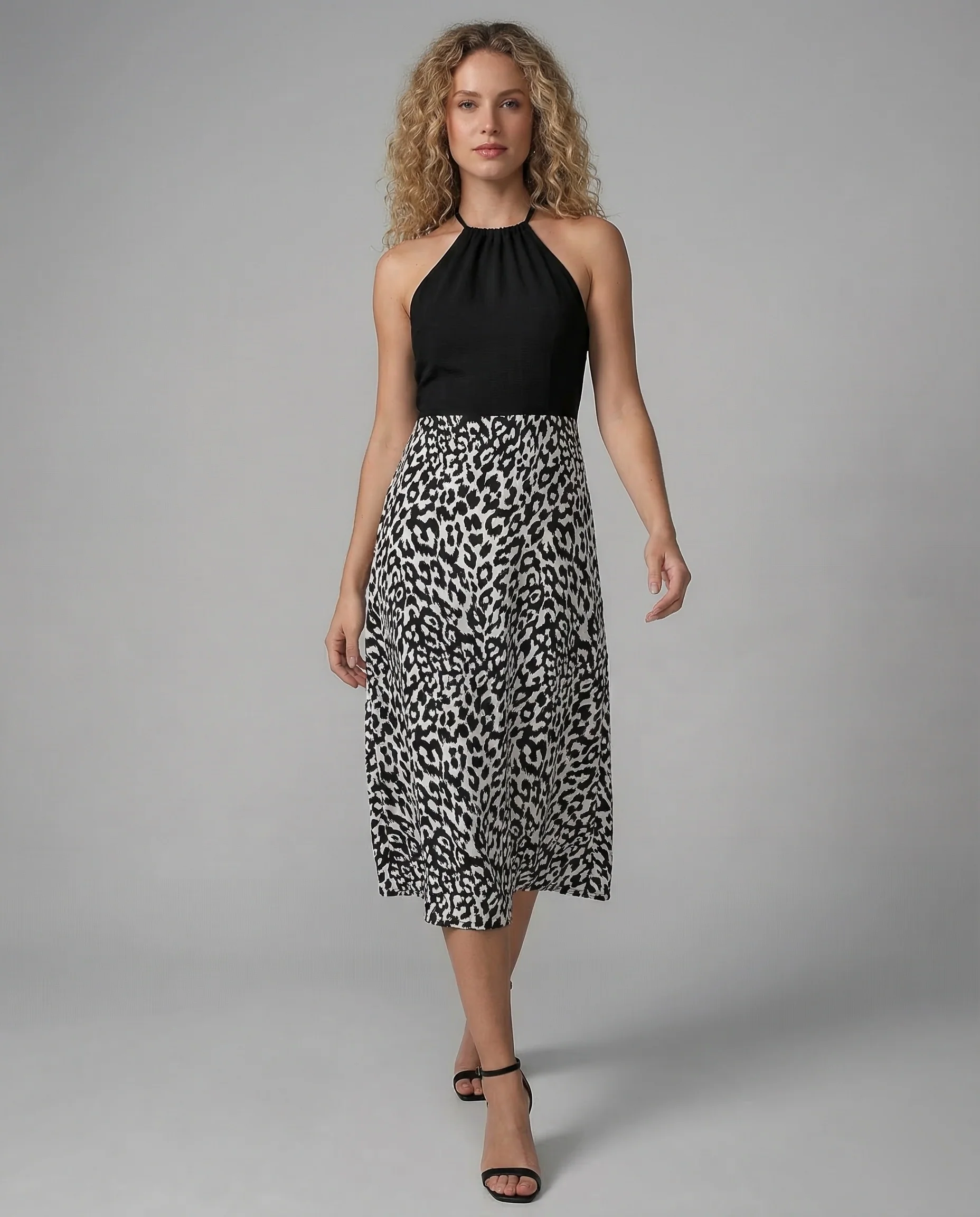 Freizeitkleid Damen Neckholder Midikleid