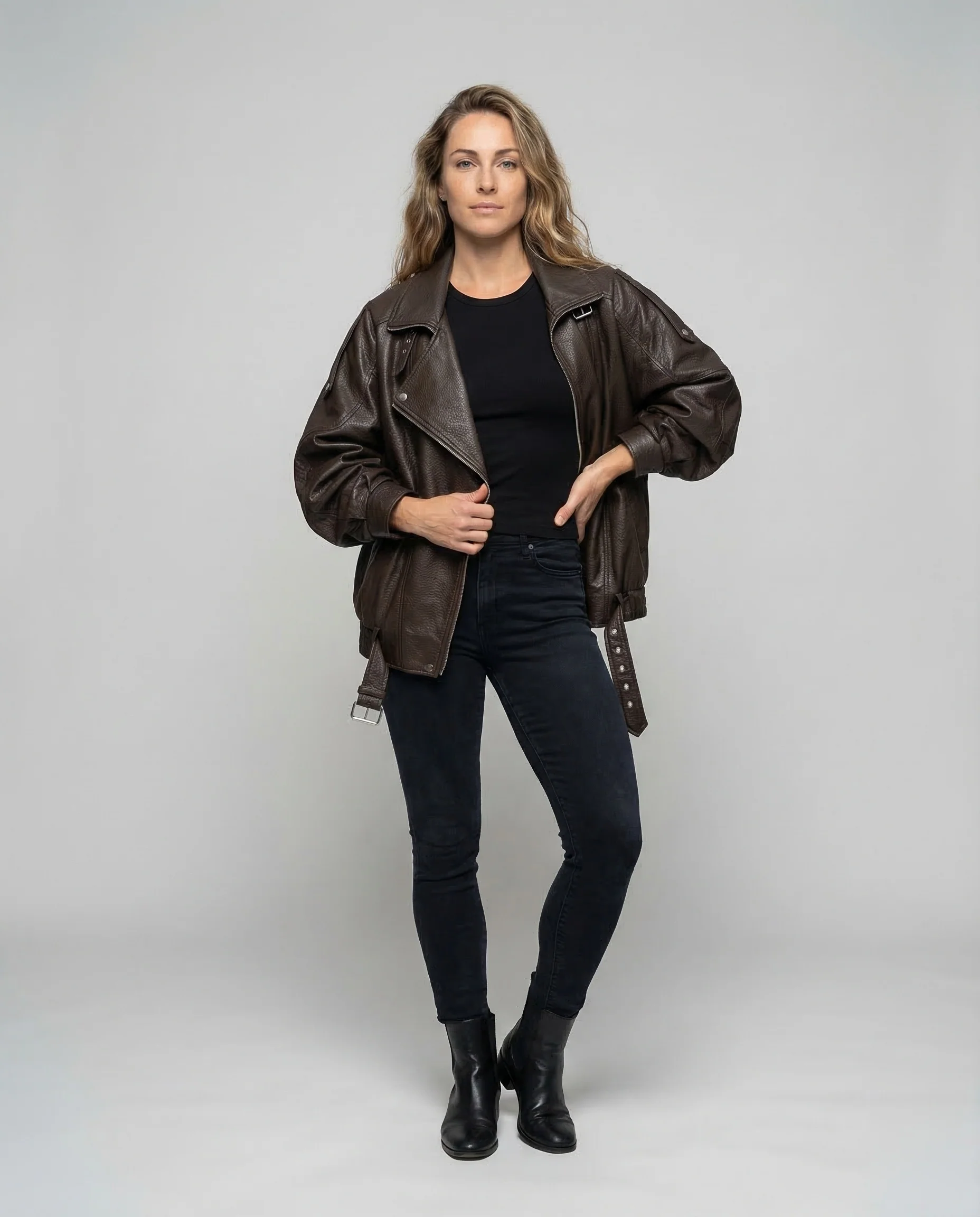 Damen Bikerjacke Oversize Kunstleder