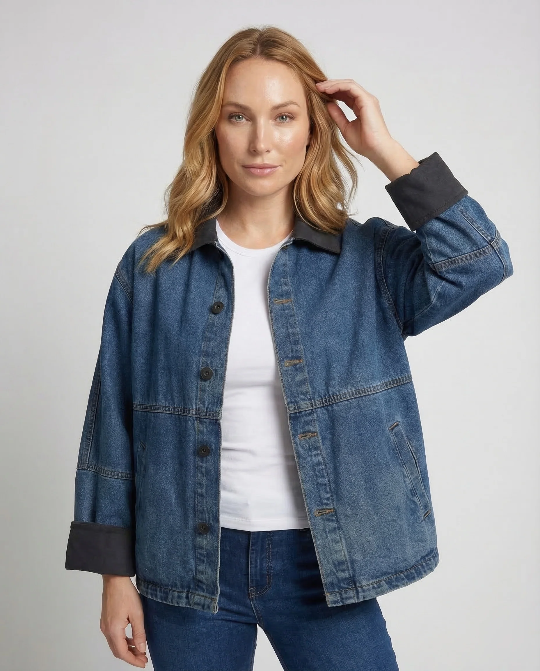 Damen Jeansjacke Oversize Kragen - Image 2