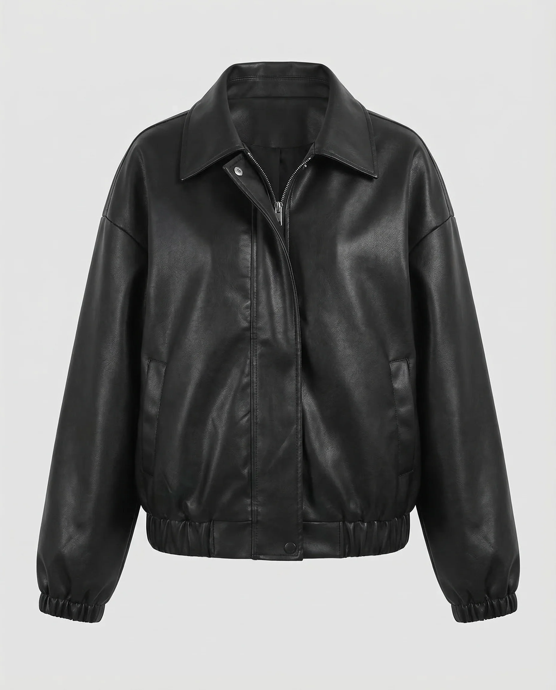 Damen Kunstleder Bomberjacke Oversize - Image 5