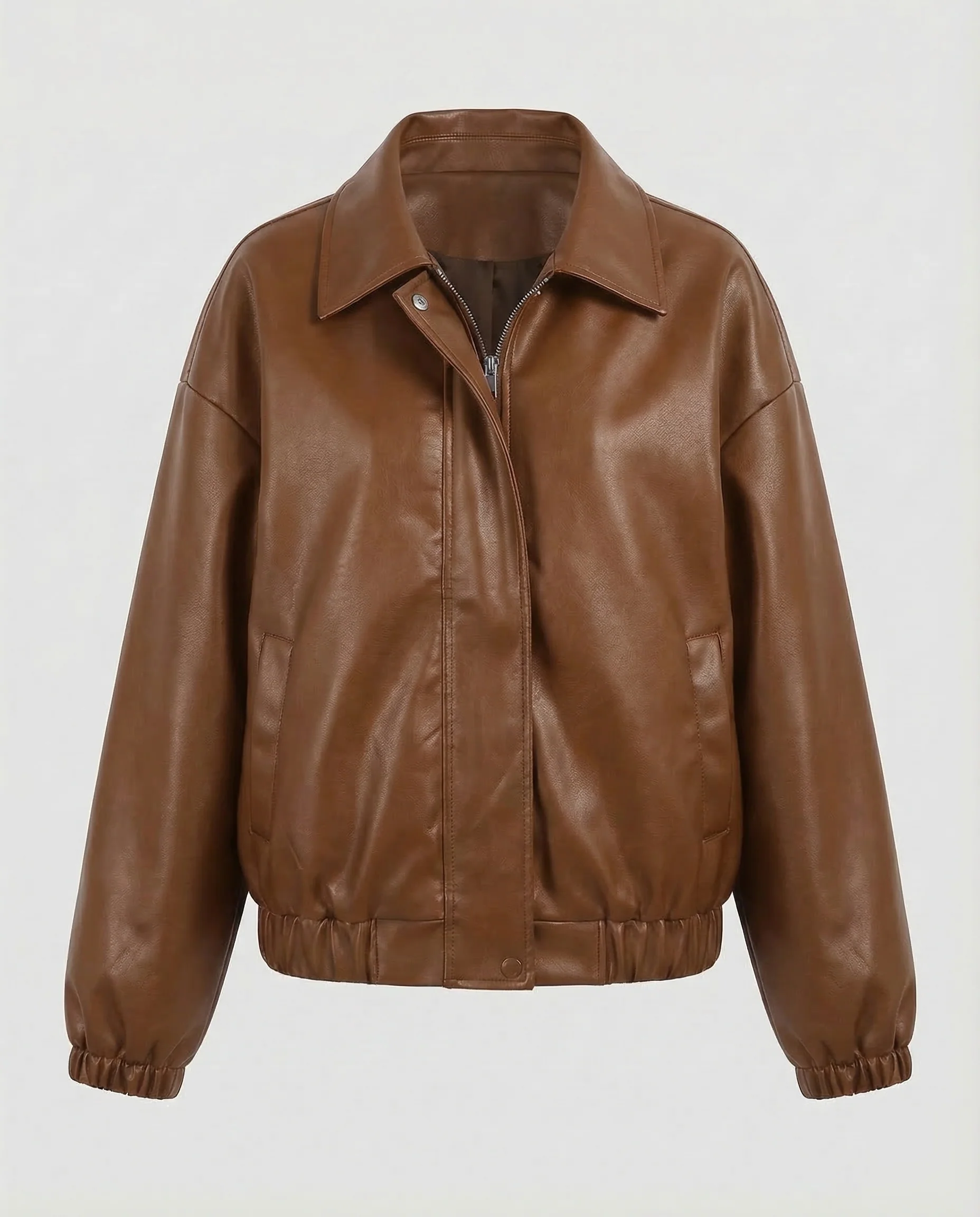 Damen Kunstleder Bomberjacke Oversize - Image 6