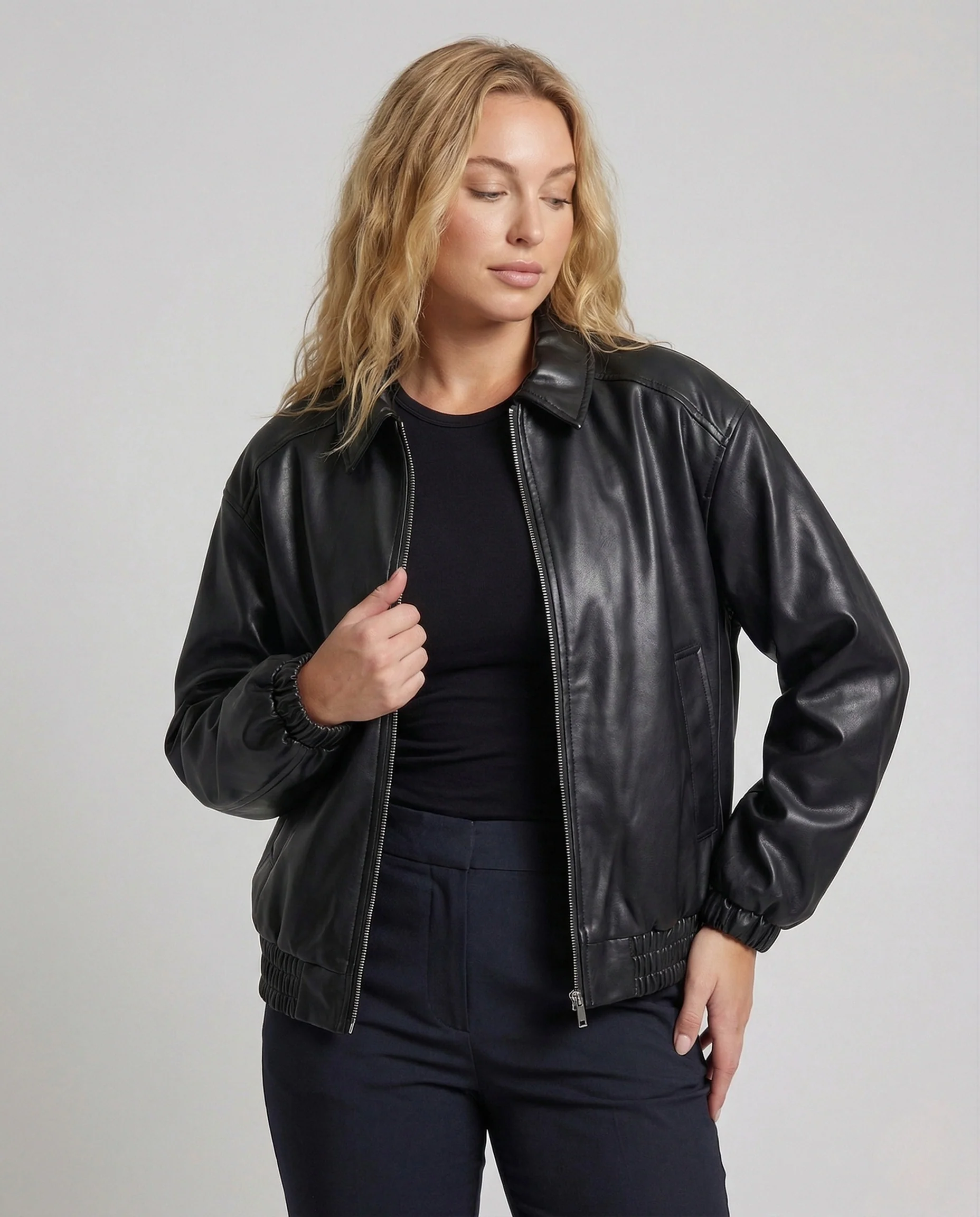 Damen Oversize Utility Jacke Kunstleder