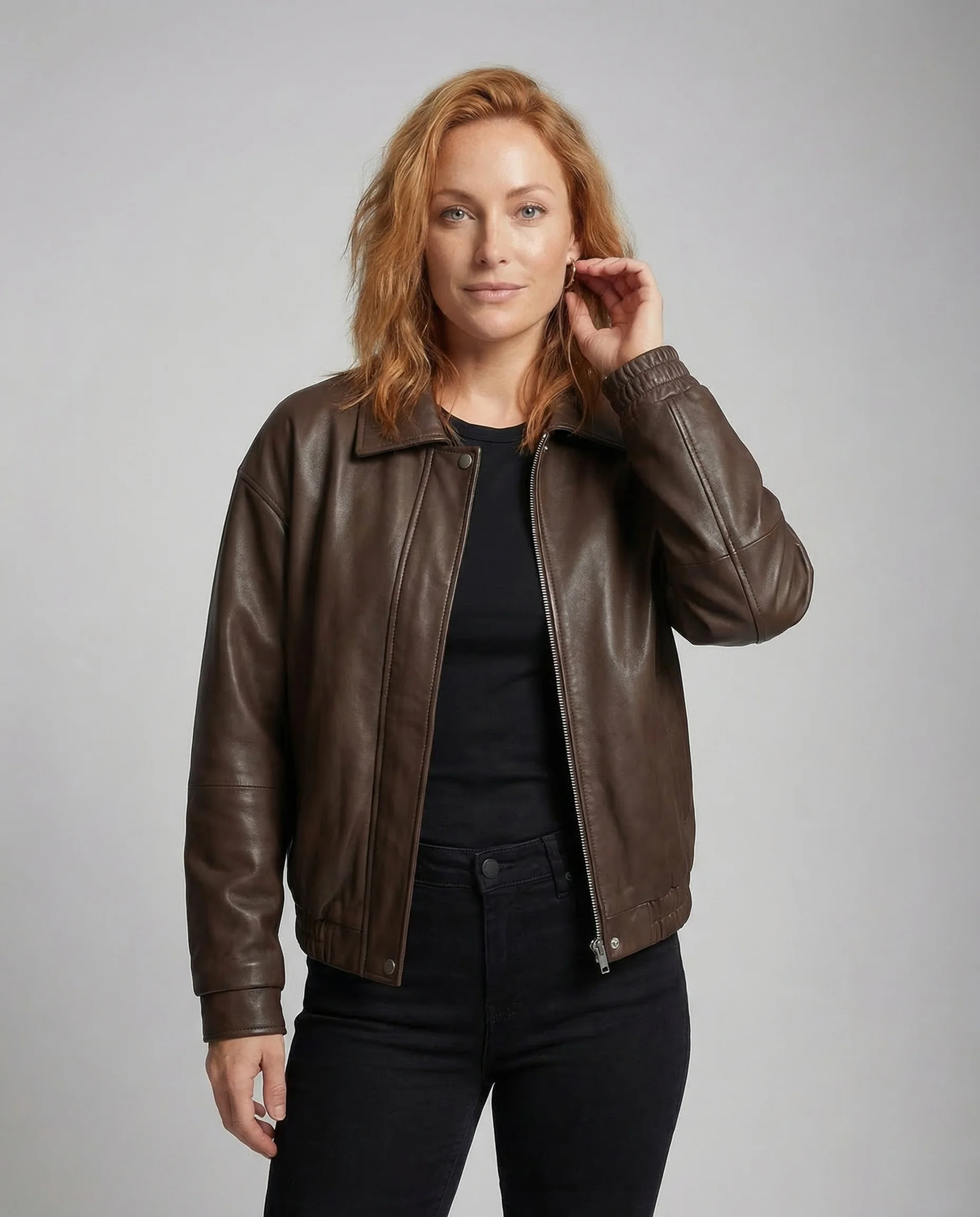 Damen Oversize Kunstlederjacke Reißverschluss - Image 2