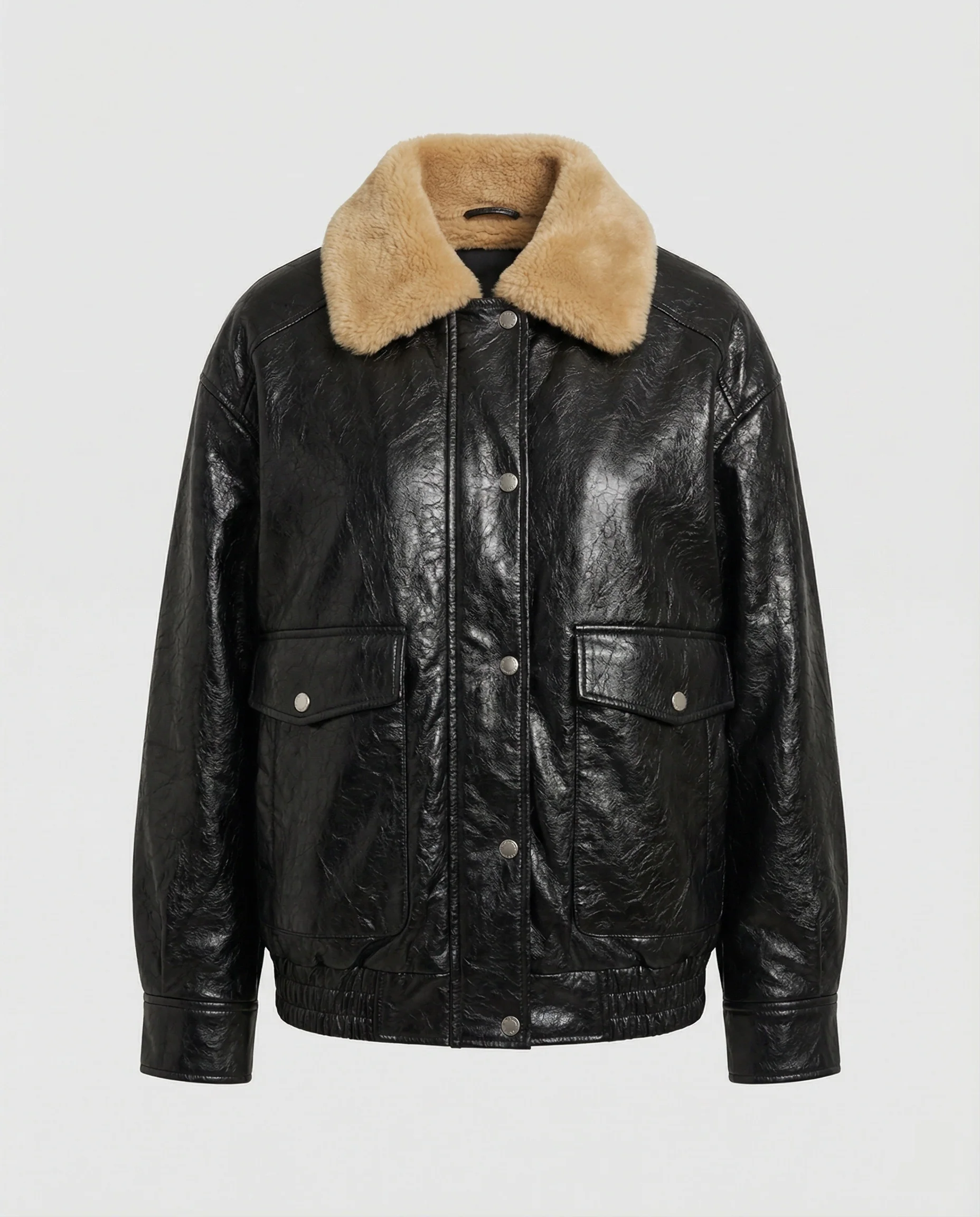 Oversize-Lackblouson mit Teddykragen, verdeckter Druckknopffront und kastiger Silhouette Heidi-Mode - Image 2