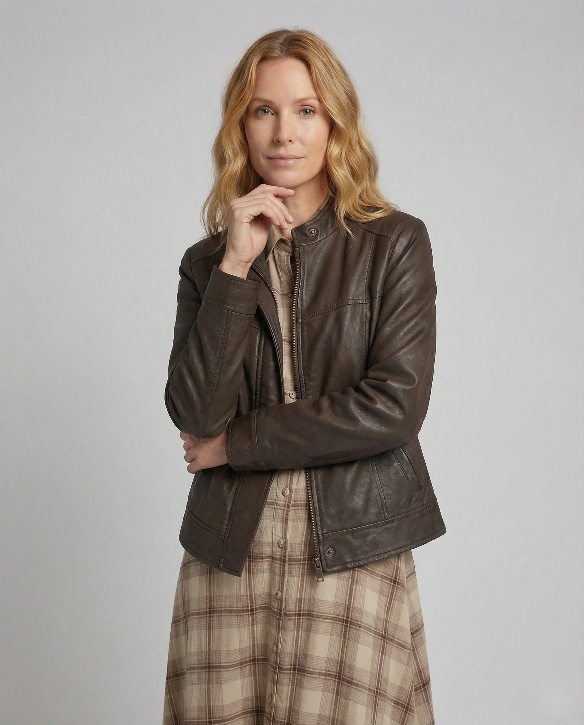 Damen Lederjacke Oversize Stehkragen - Image 2