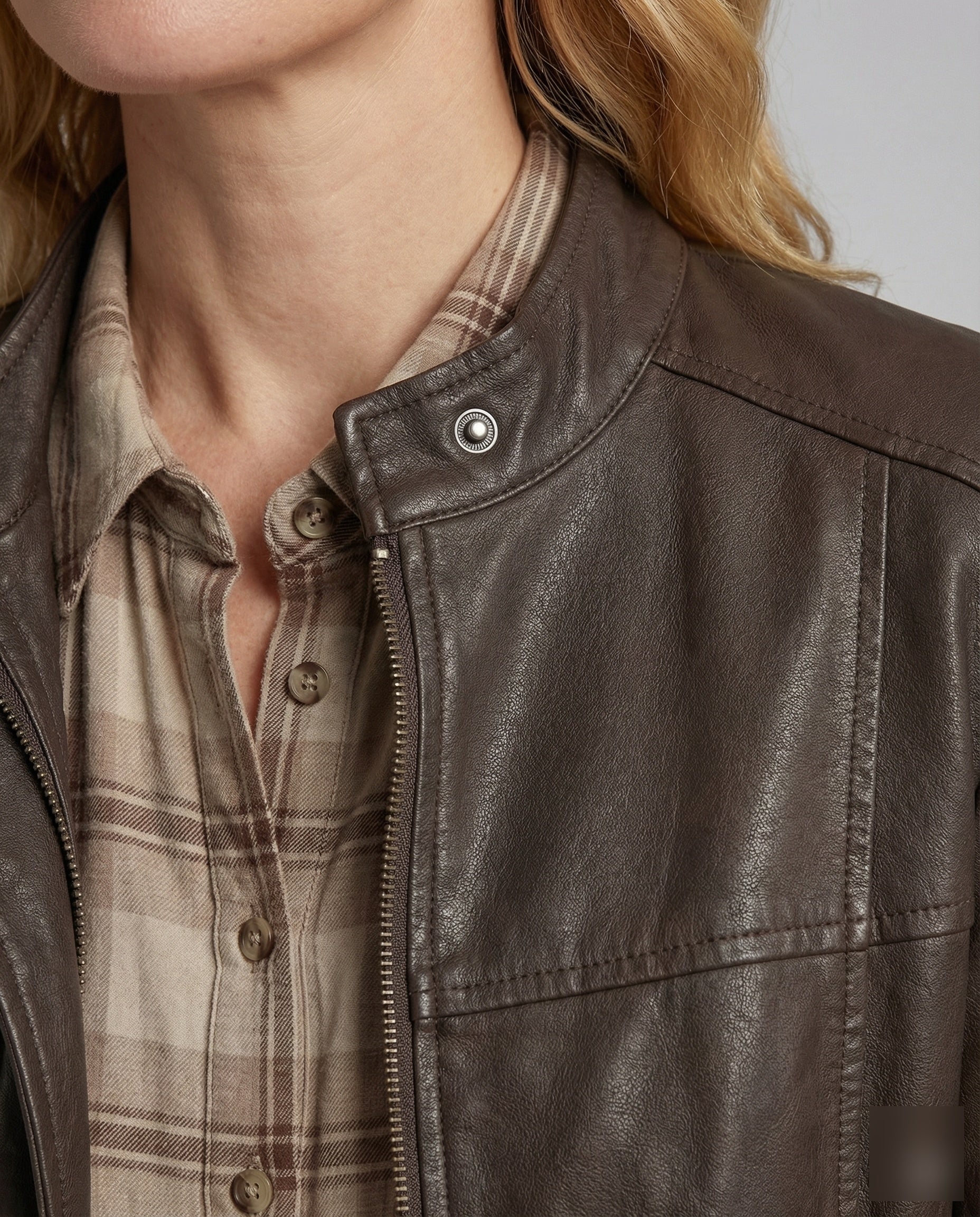 Damen Lederjacke Oversize Stehkragen - Image 3