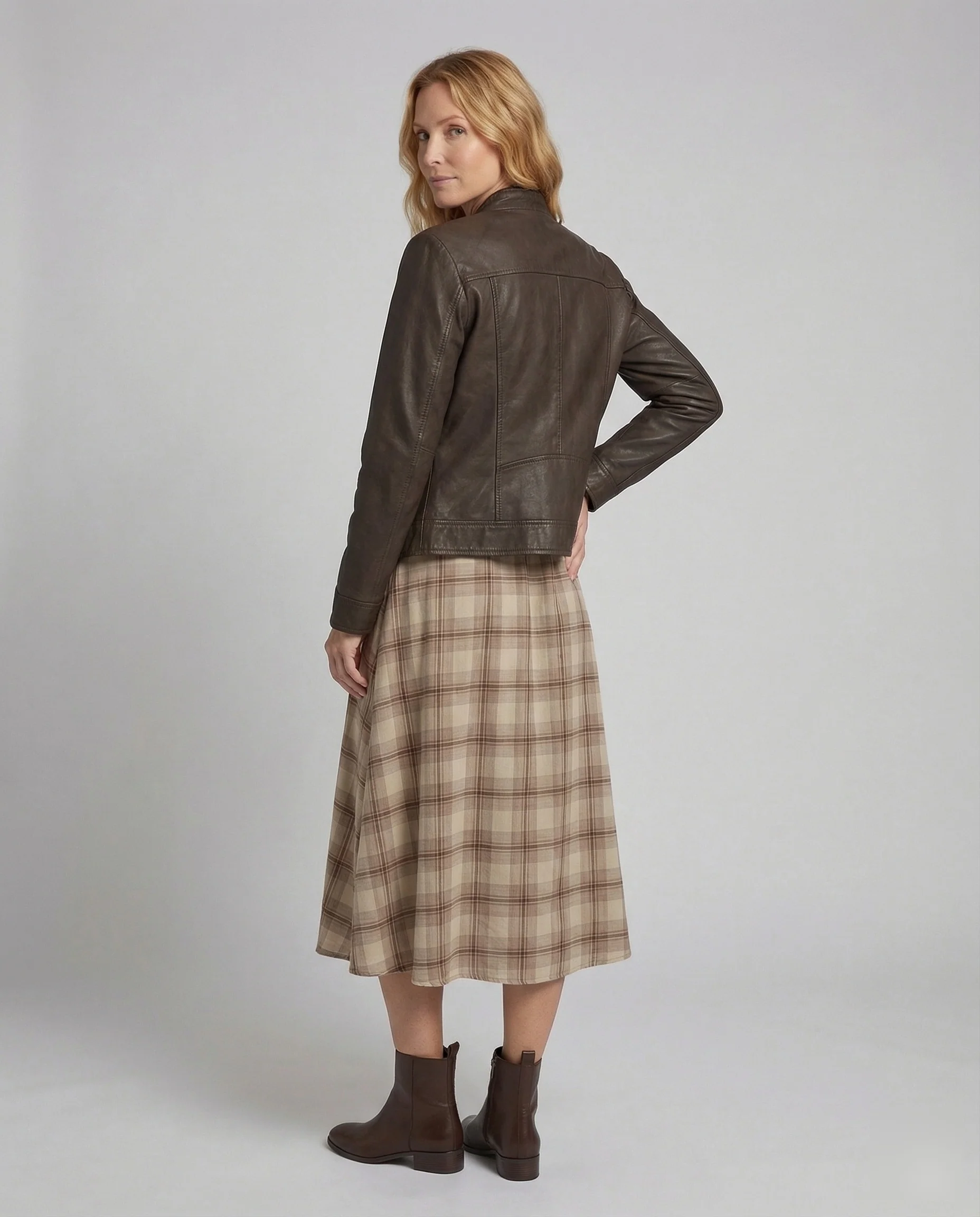 Damen Lederjacke Oversize Stehkragen - Image 4