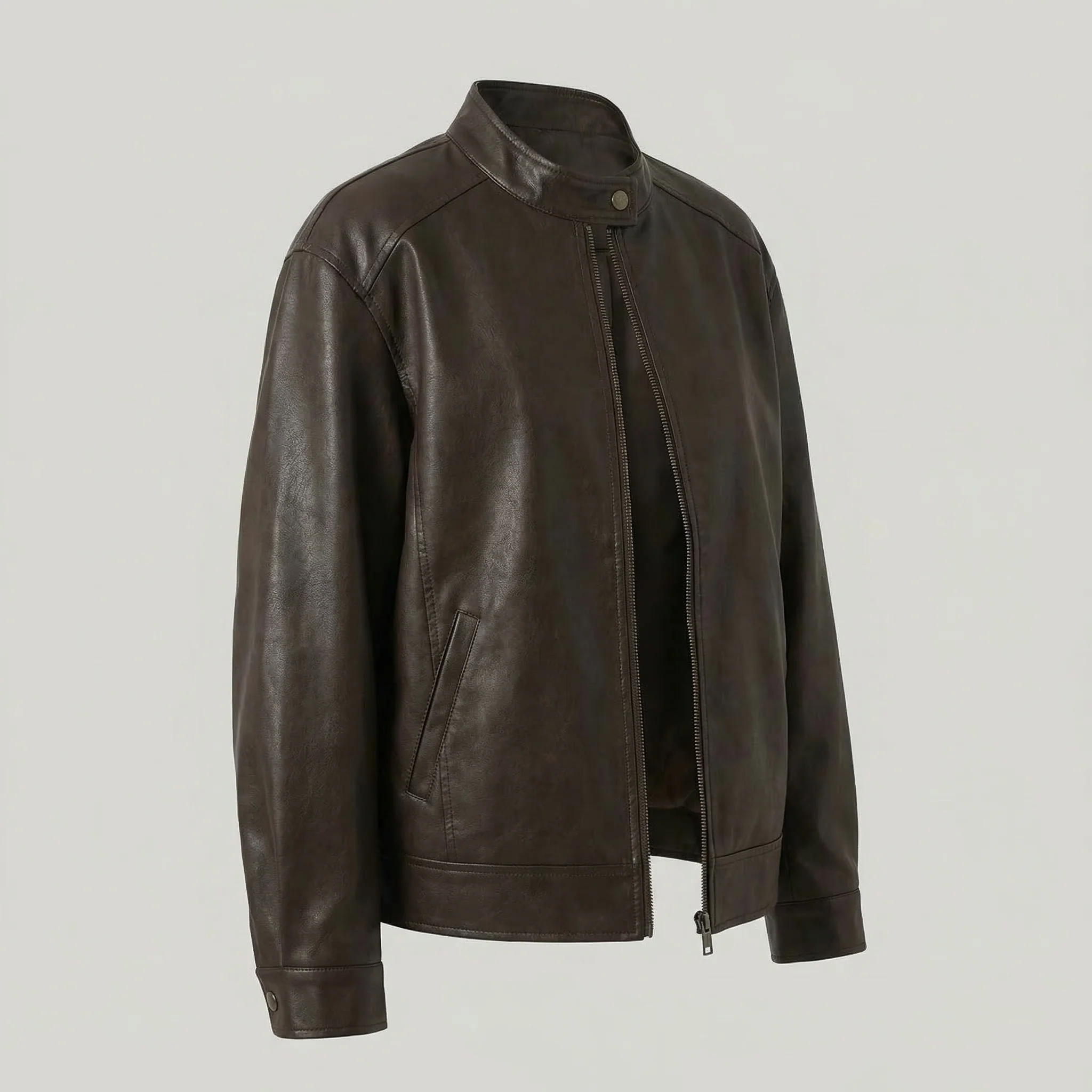 Damen Lederjacke Oversize Stehkragen - Image 5