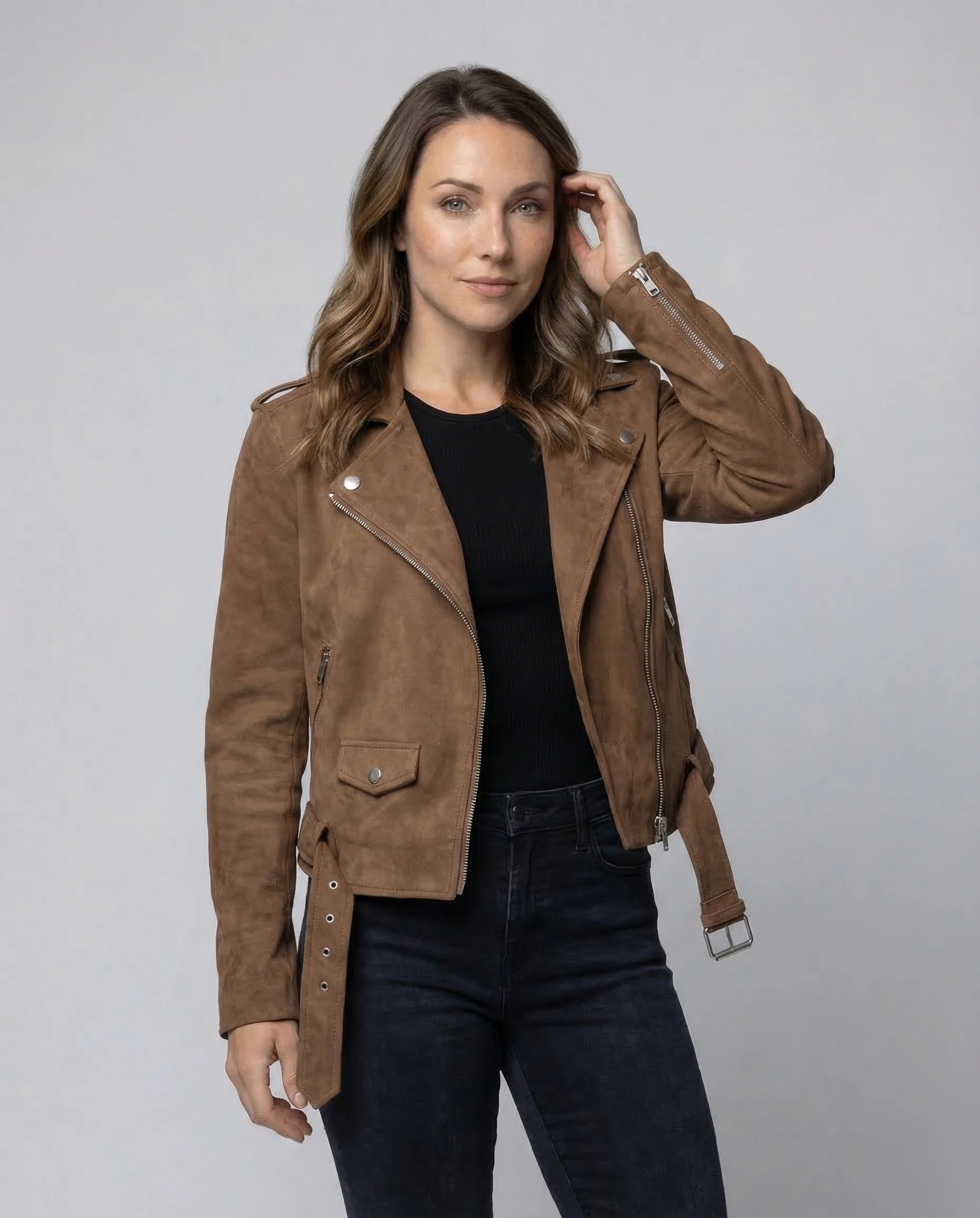 Damen Wildleder Bikerjacke Oversize - Image 2