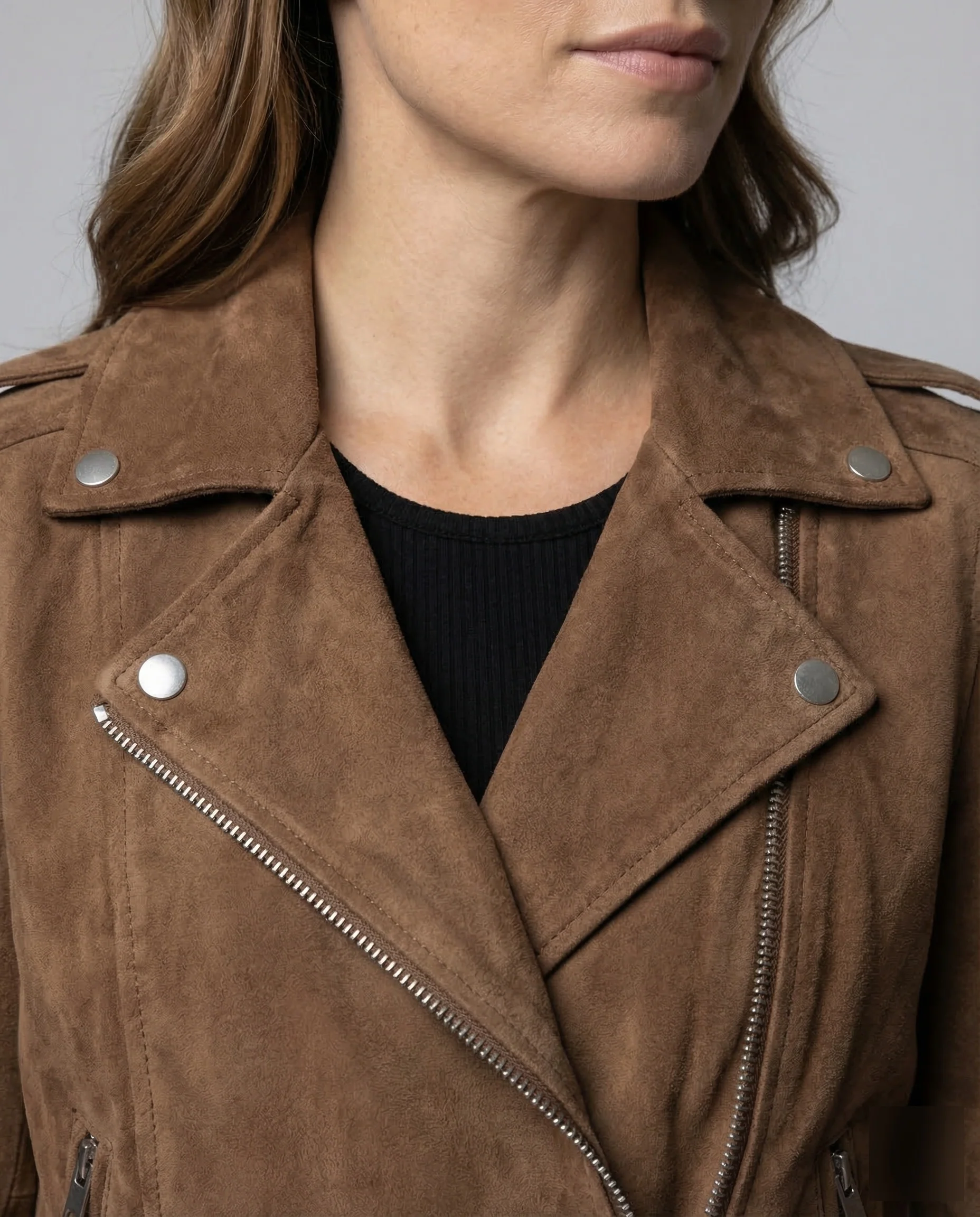 Damen Wildleder Bikerjacke Oversize - Image 3