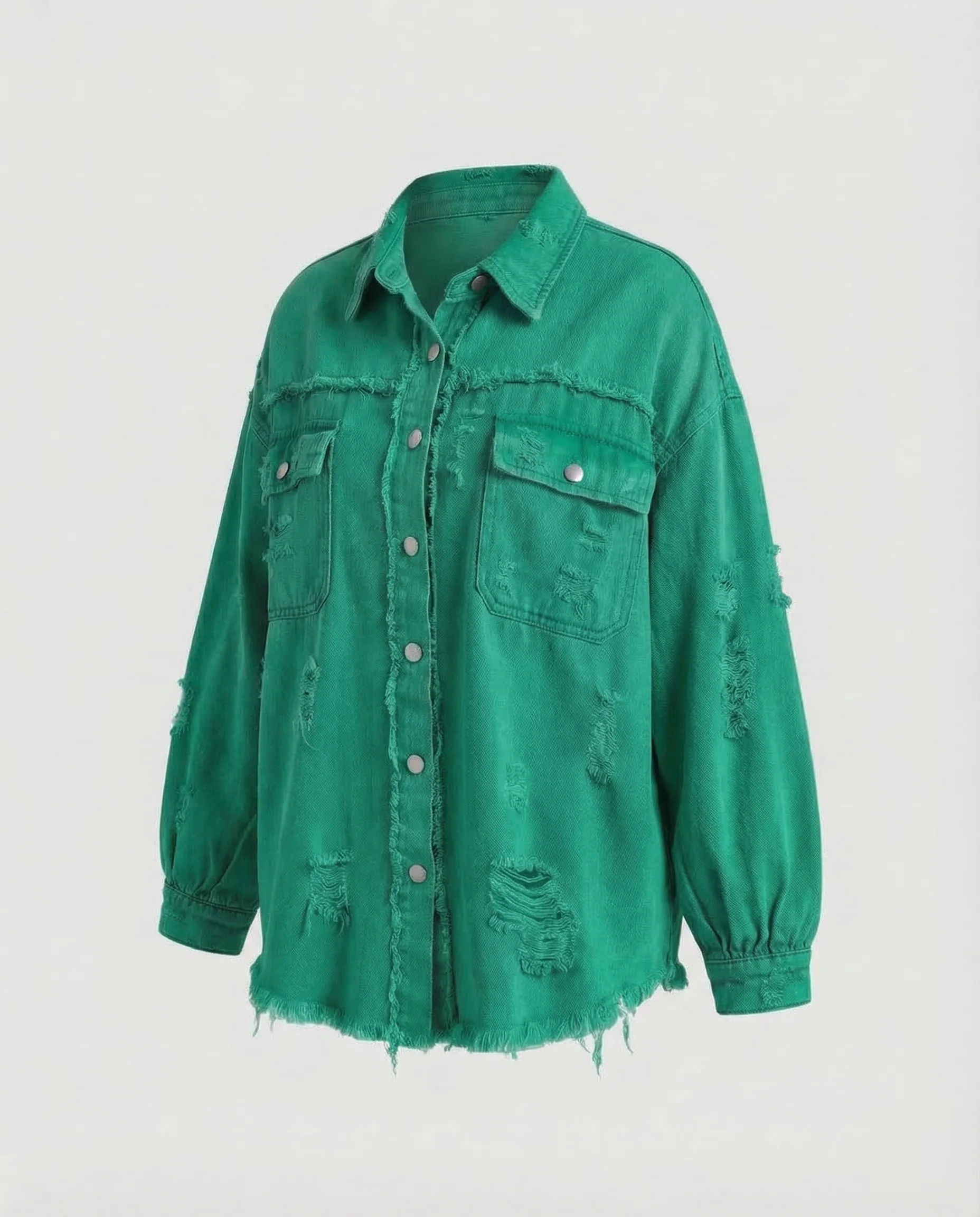 Damen Jeanshemdjacke Oversize Fransen - Image 10
