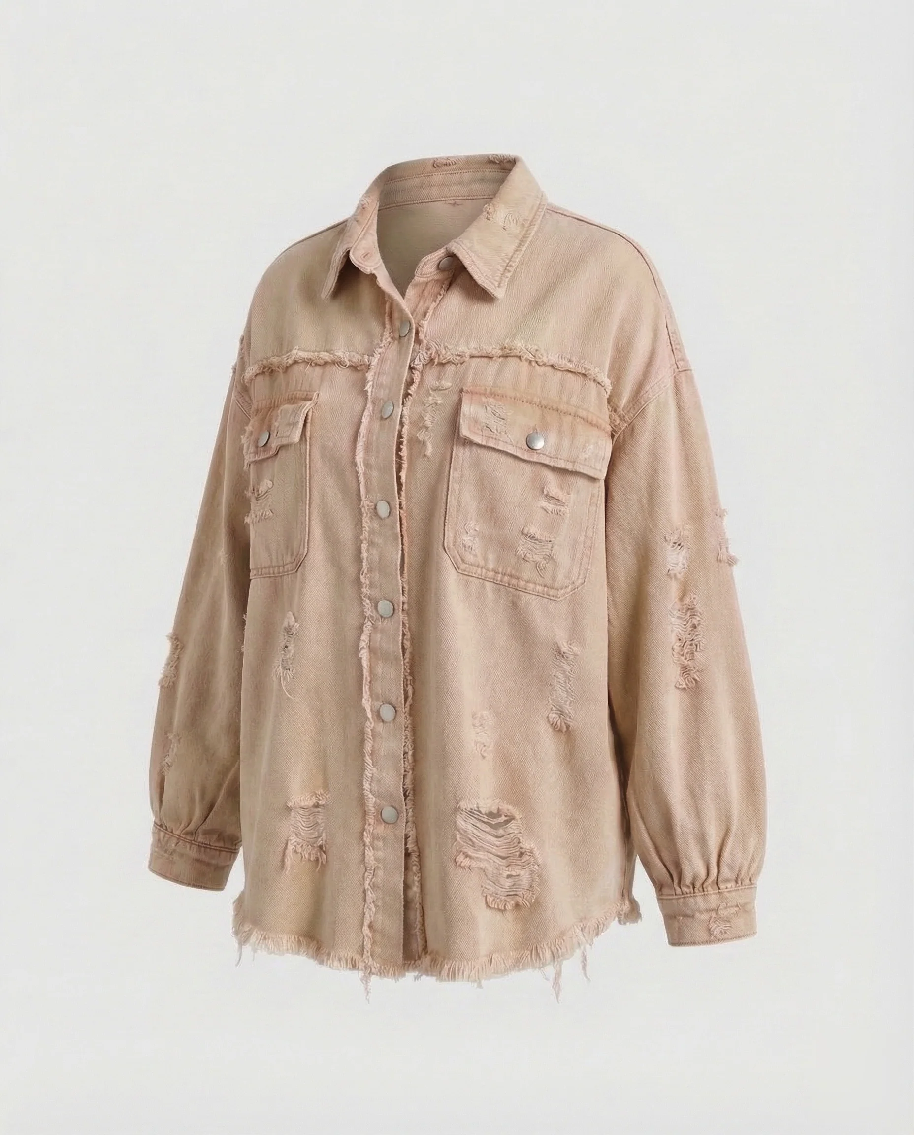 Damen Jeanshemdjacke Oversize Fransen - Image 12