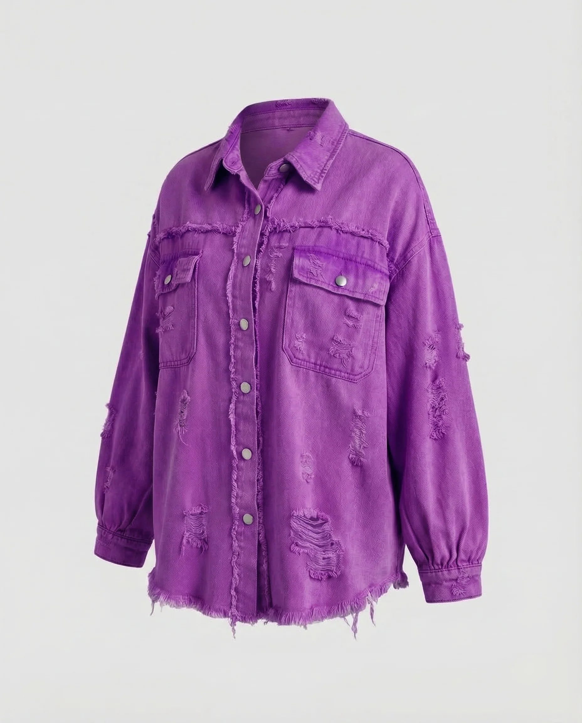 Damen Jeanshemdjacke Oversize Fransen - Image 14