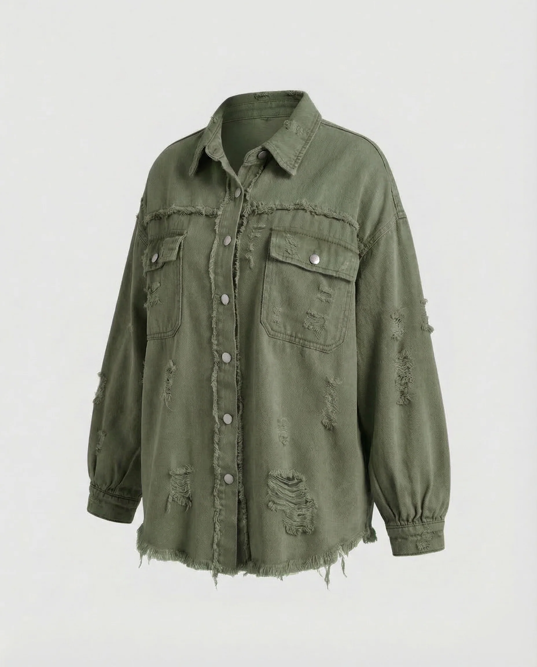 Damen Jeanshemdjacke Oversize Fransen - Image 15