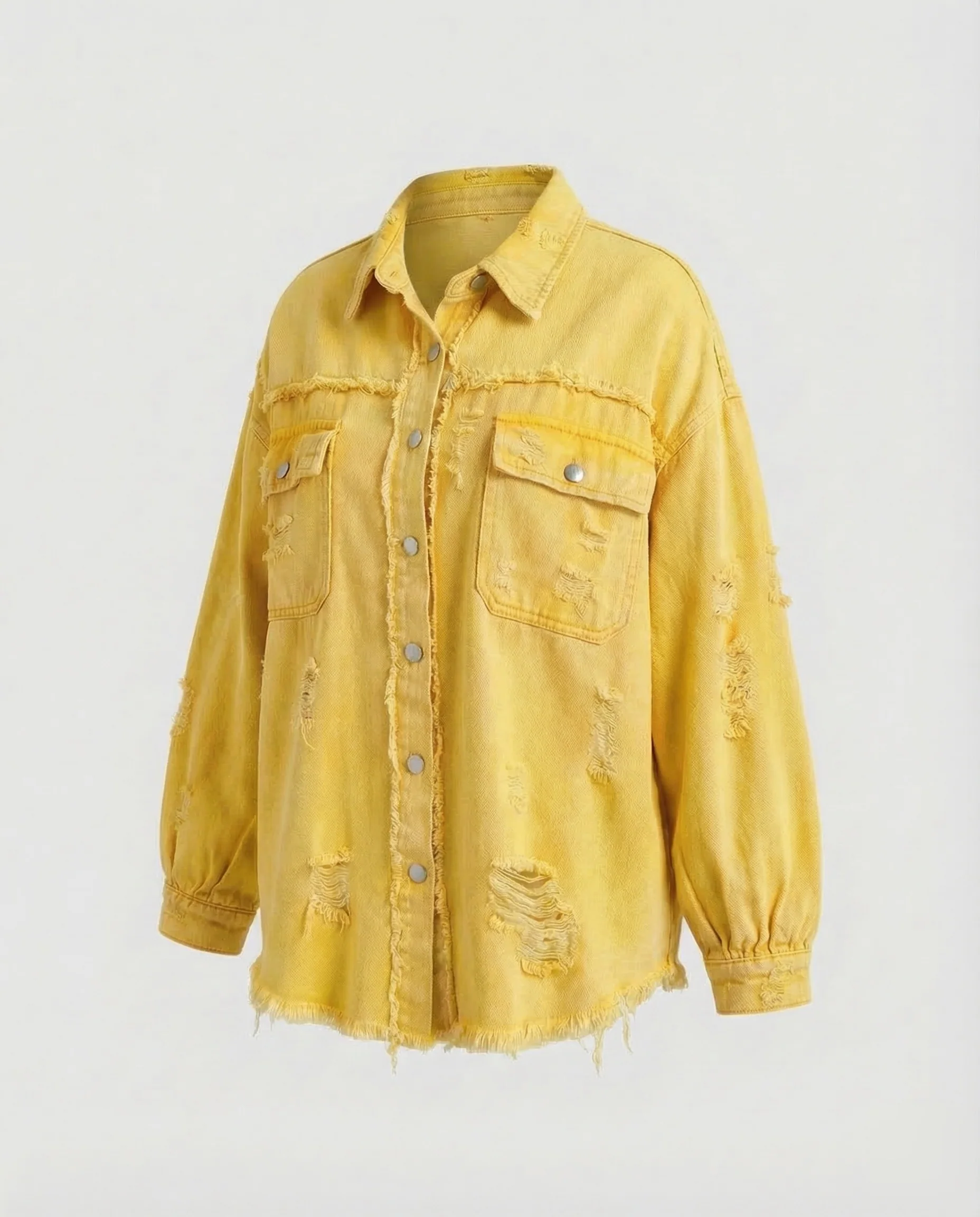 Damen Jeanshemdjacke Oversize Fransen - Image 16