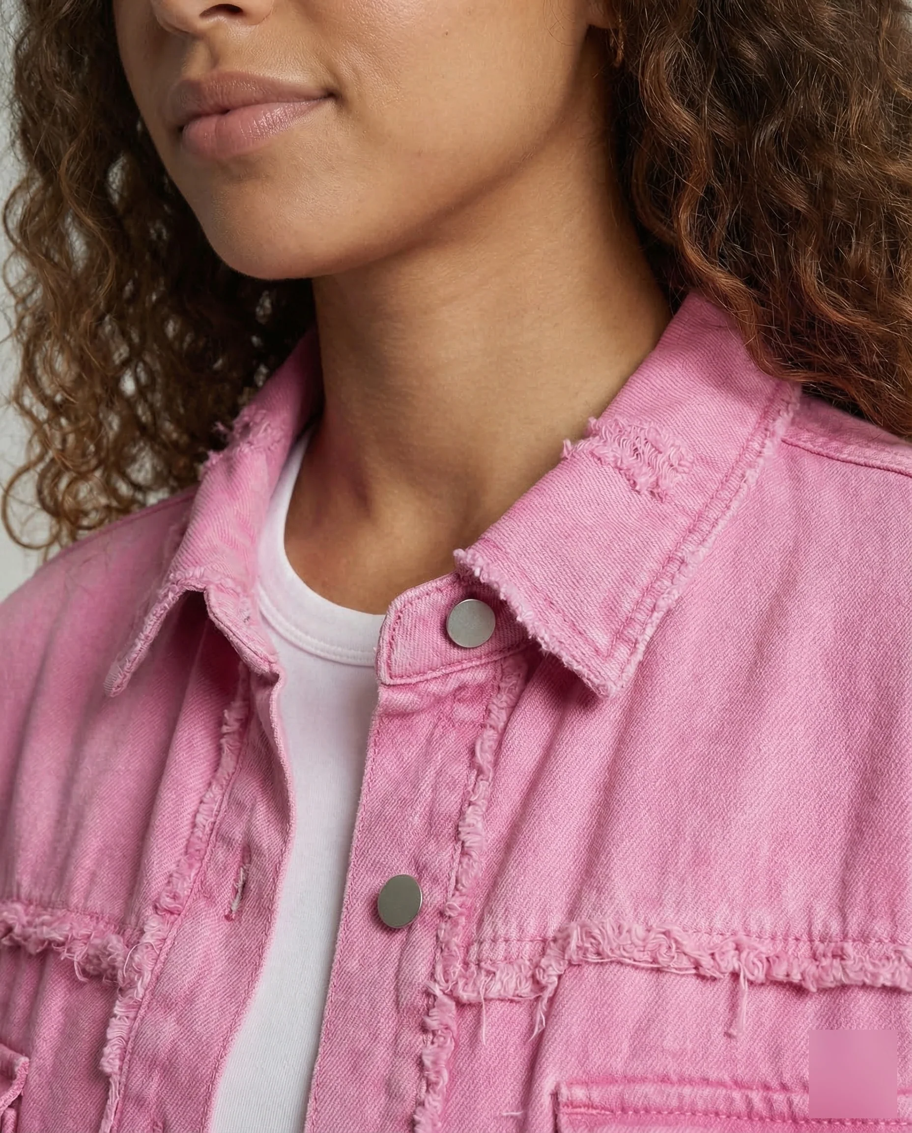 Damen Jeanshemdjacke Oversize Fransen - Image 3
