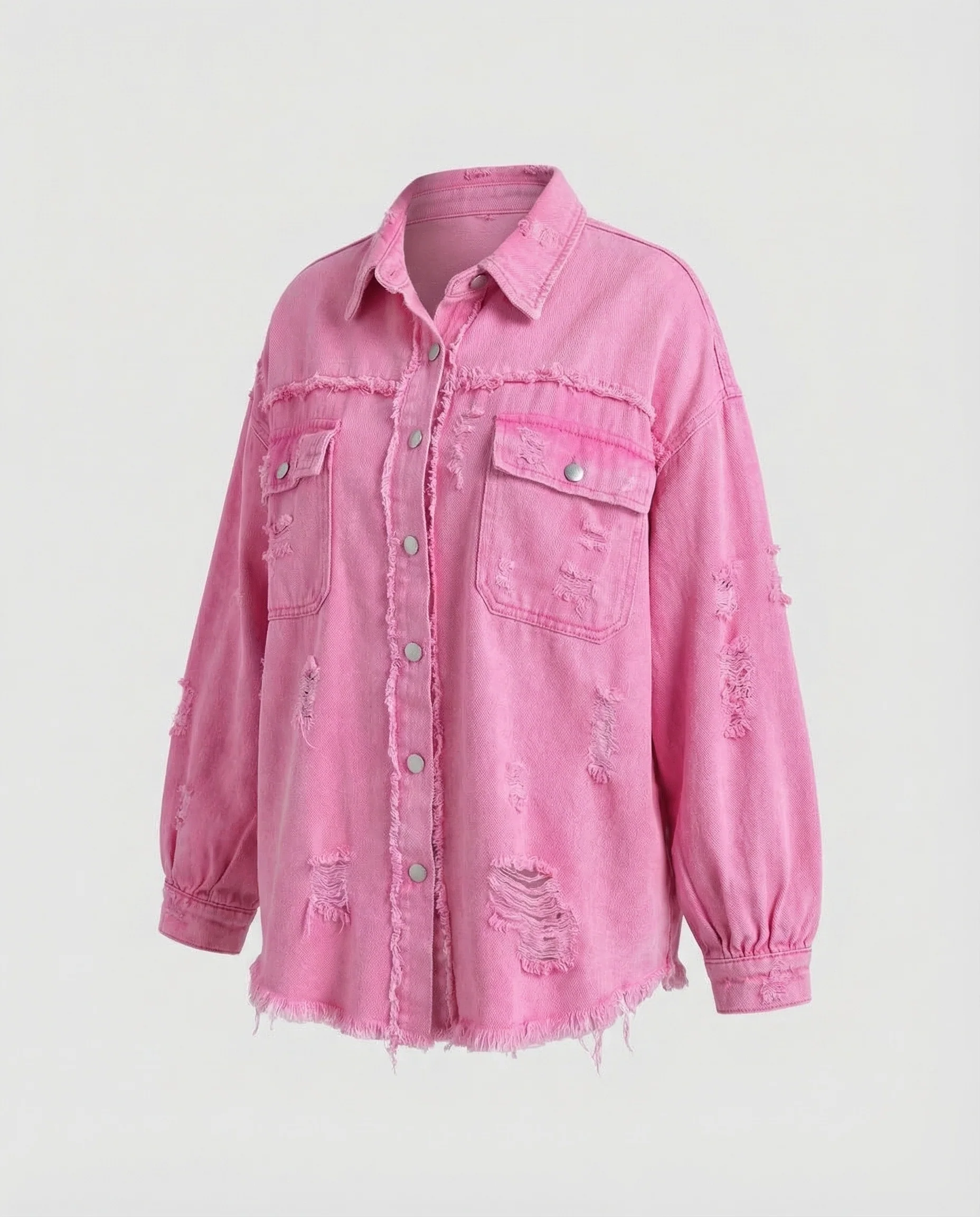 Damen Jeanshemdjacke Oversize Fransen - Image 5