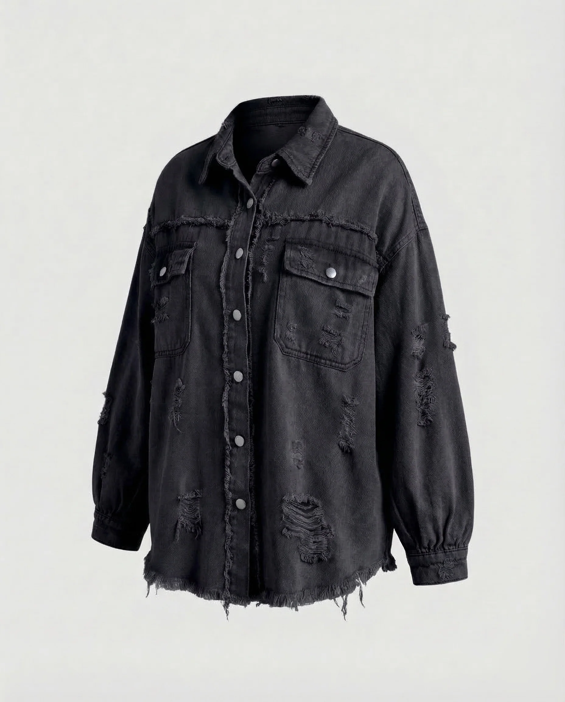 Damen Jeanshemdjacke Oversize Fransen - Image 8