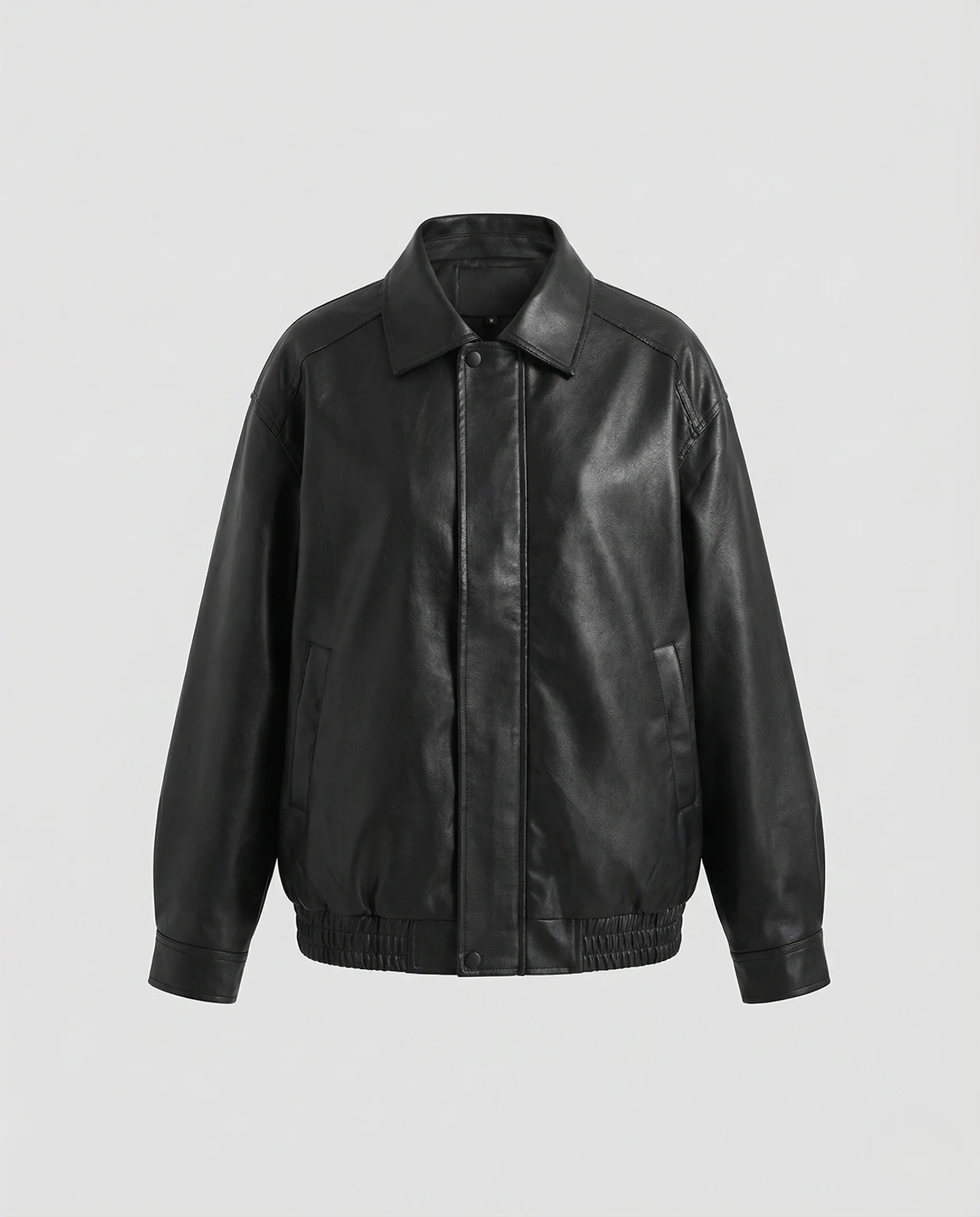 Damen Oversize Kunstleder Blousonjacke mit Hemdkragen und Reißverschluss - Image 5