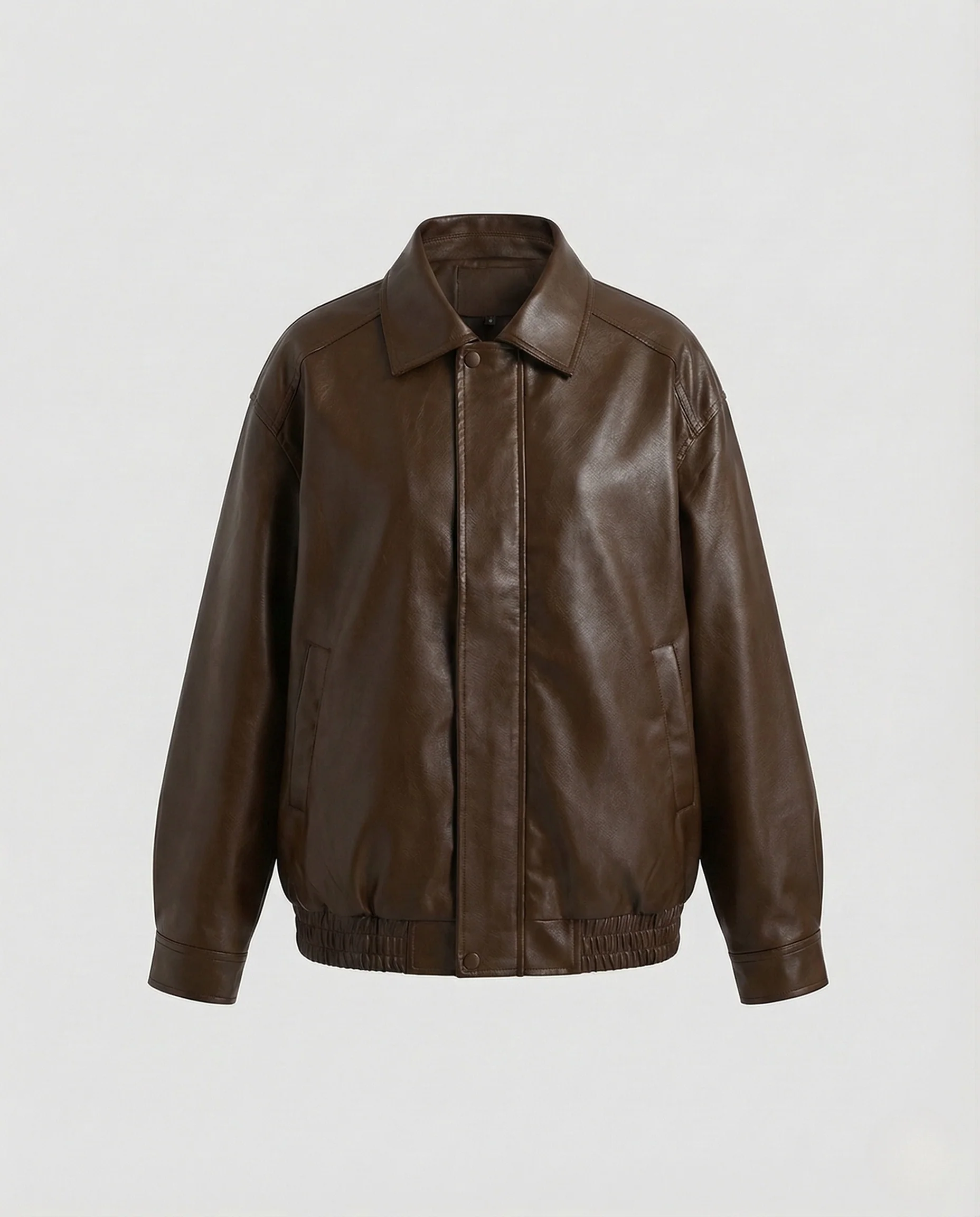 Damen Oversize Kunstleder Blousonjacke mit Hemdkragen und Reißverschluss - Image 6
