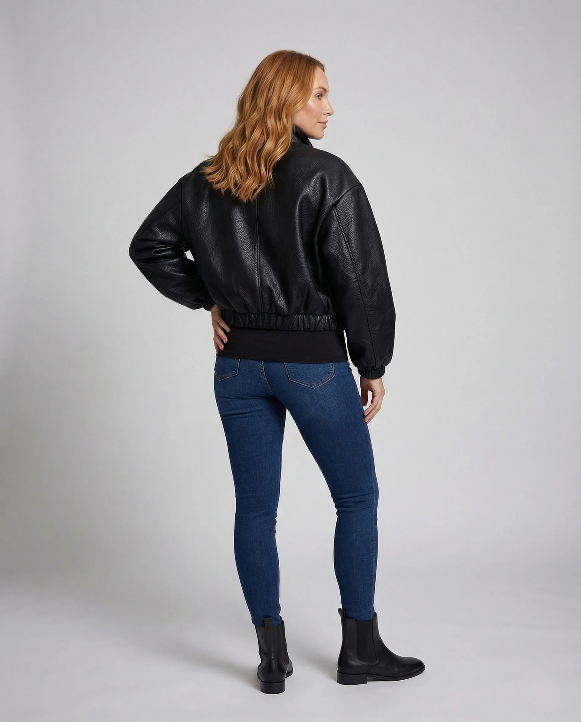 Damen Kunstleder Bomberjacke Oversize - Image 4