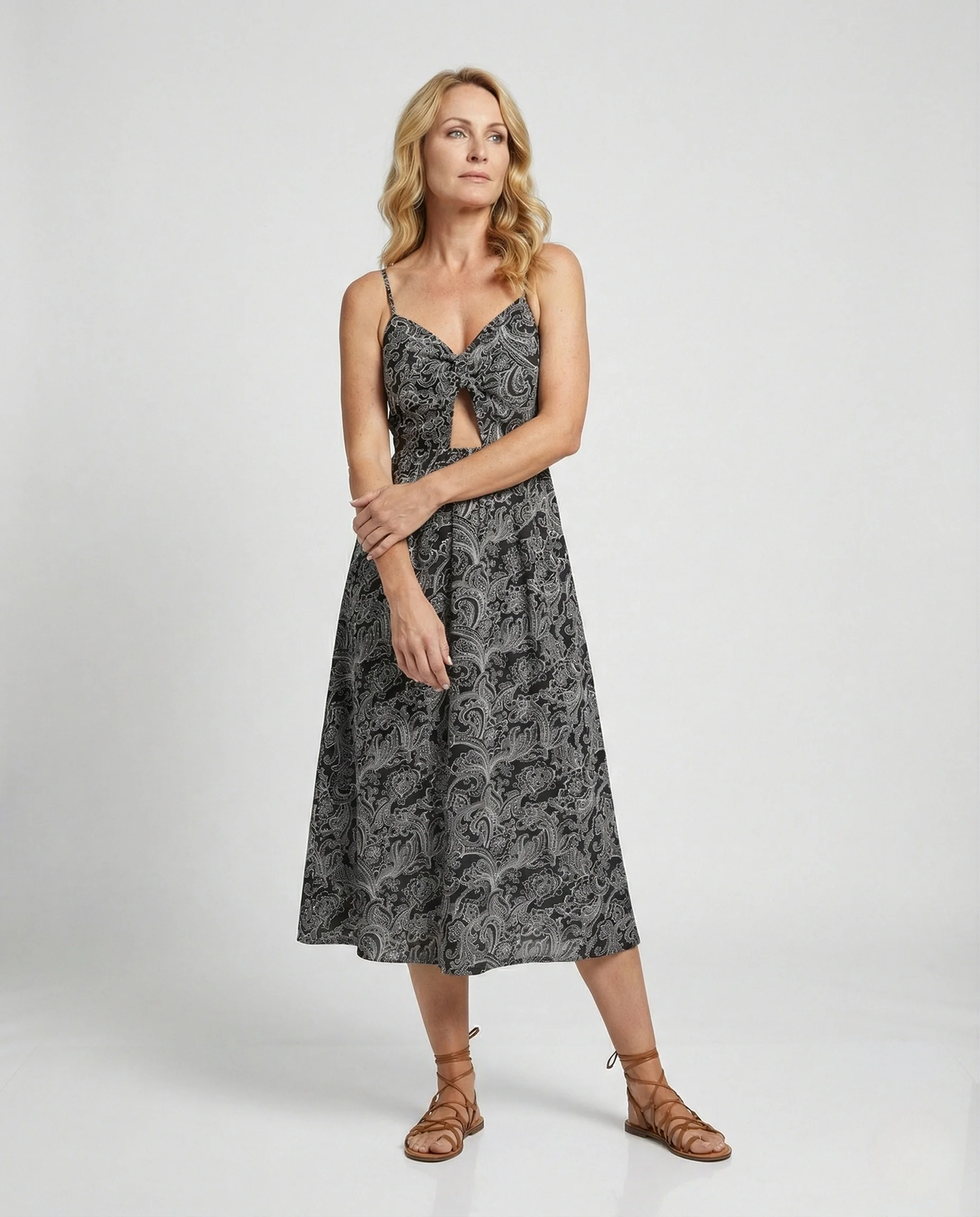 Damen Paisley-Midikleid mit Bauchschlitz