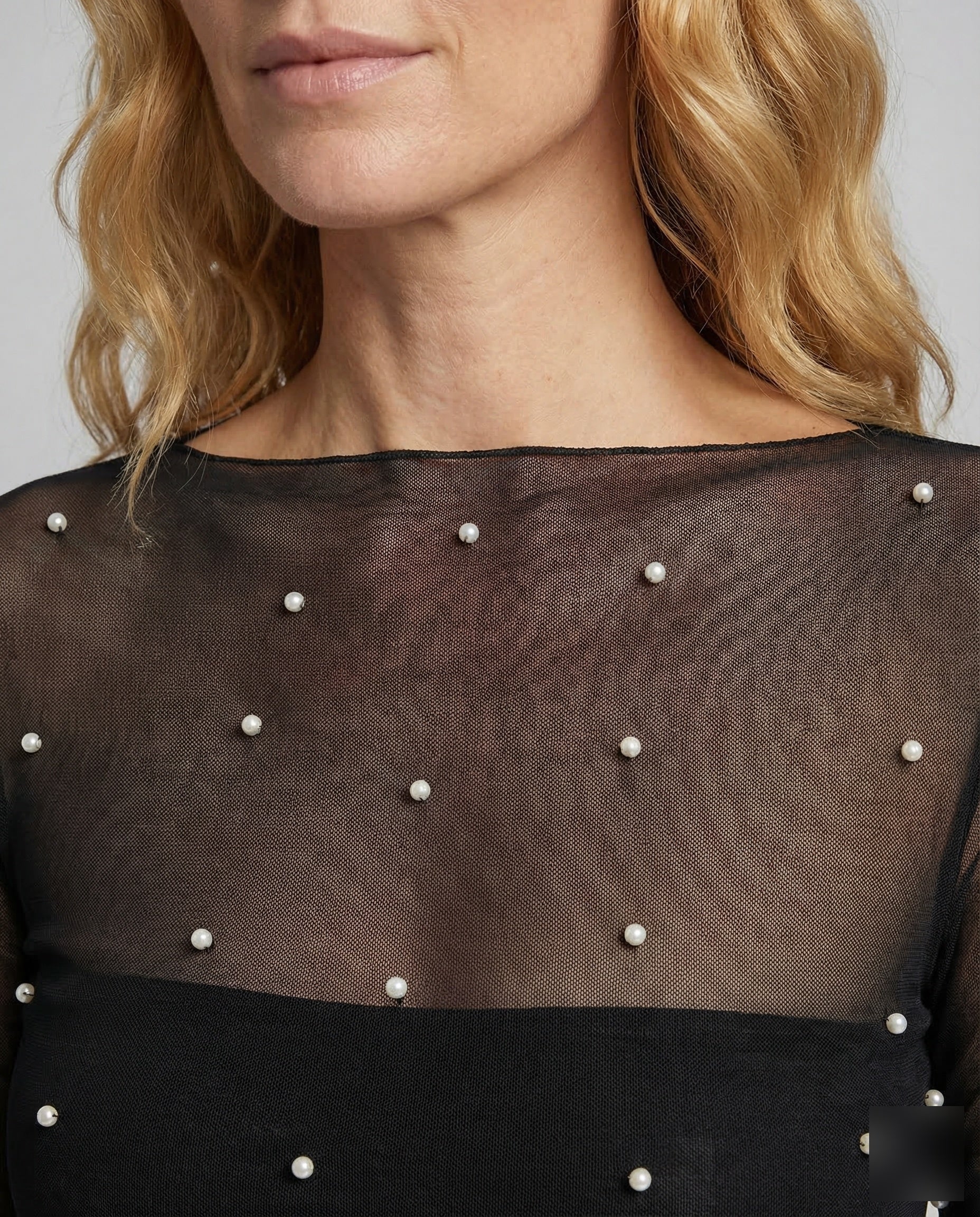 Damen Mesh Top Perlen - Image 3
