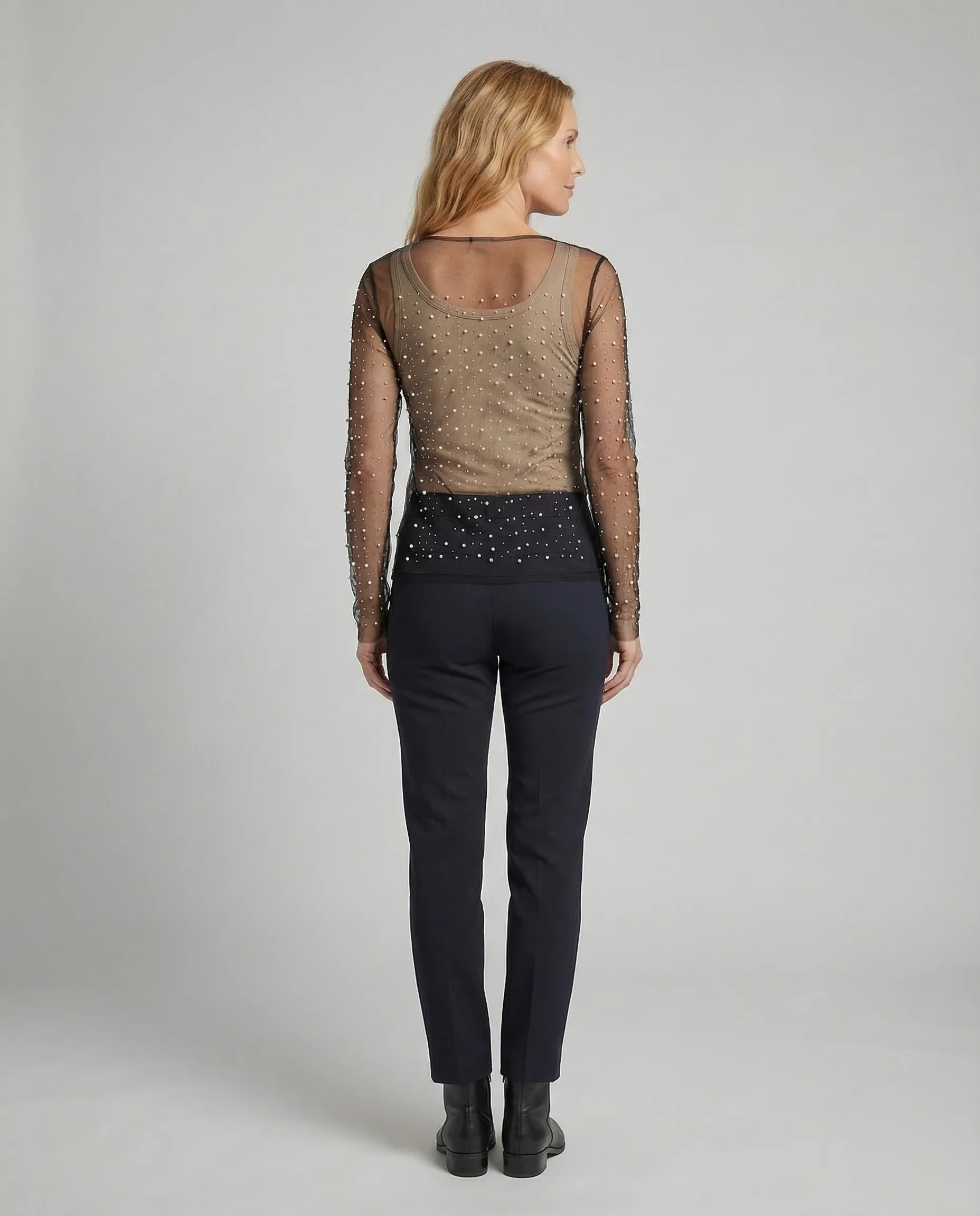 Damen Mesh Top Perlen - Image 4