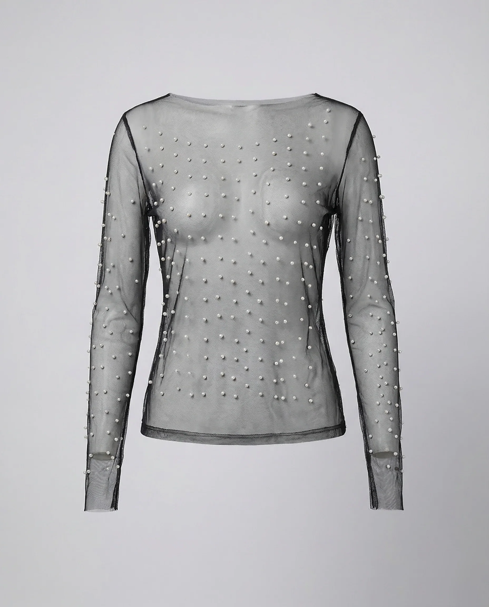 Damen Mesh Top Perlen - Image 5