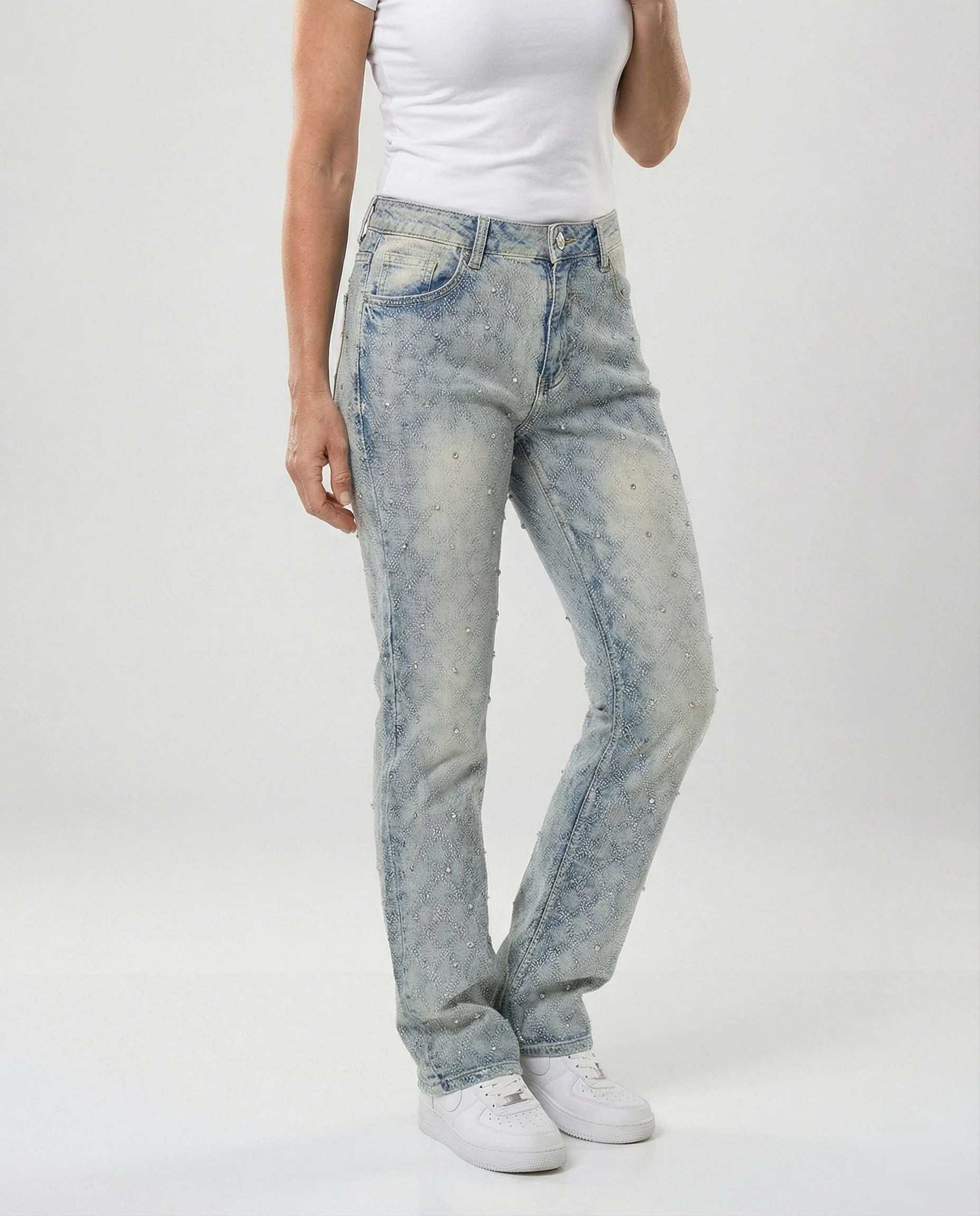 Damen Jeans mit Perlen gerades Bein - Image 4