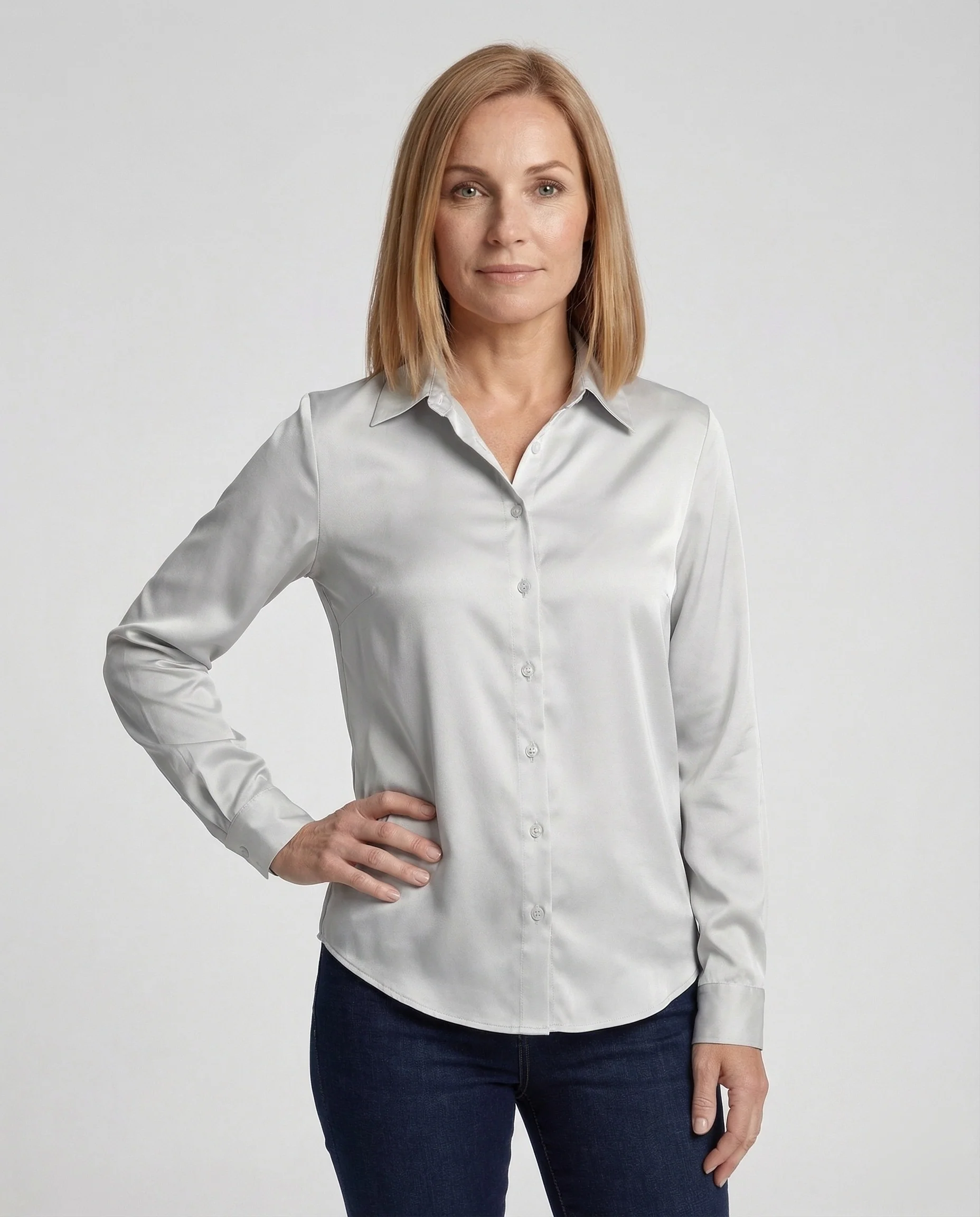Bluse Damen Satin Knotenbund - Image 2