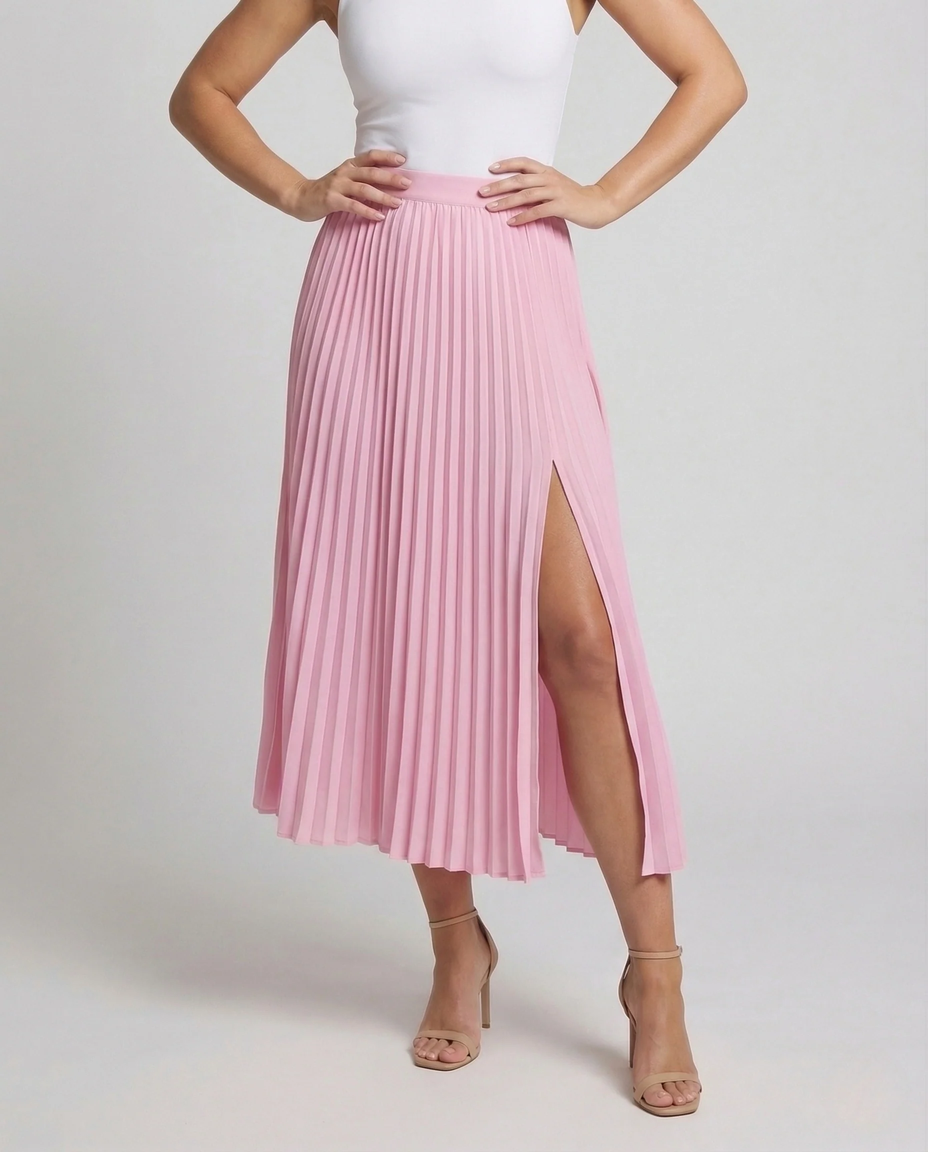 Damen Midirock Plissee Seitenschlitz Elastischer Bund - Image 2