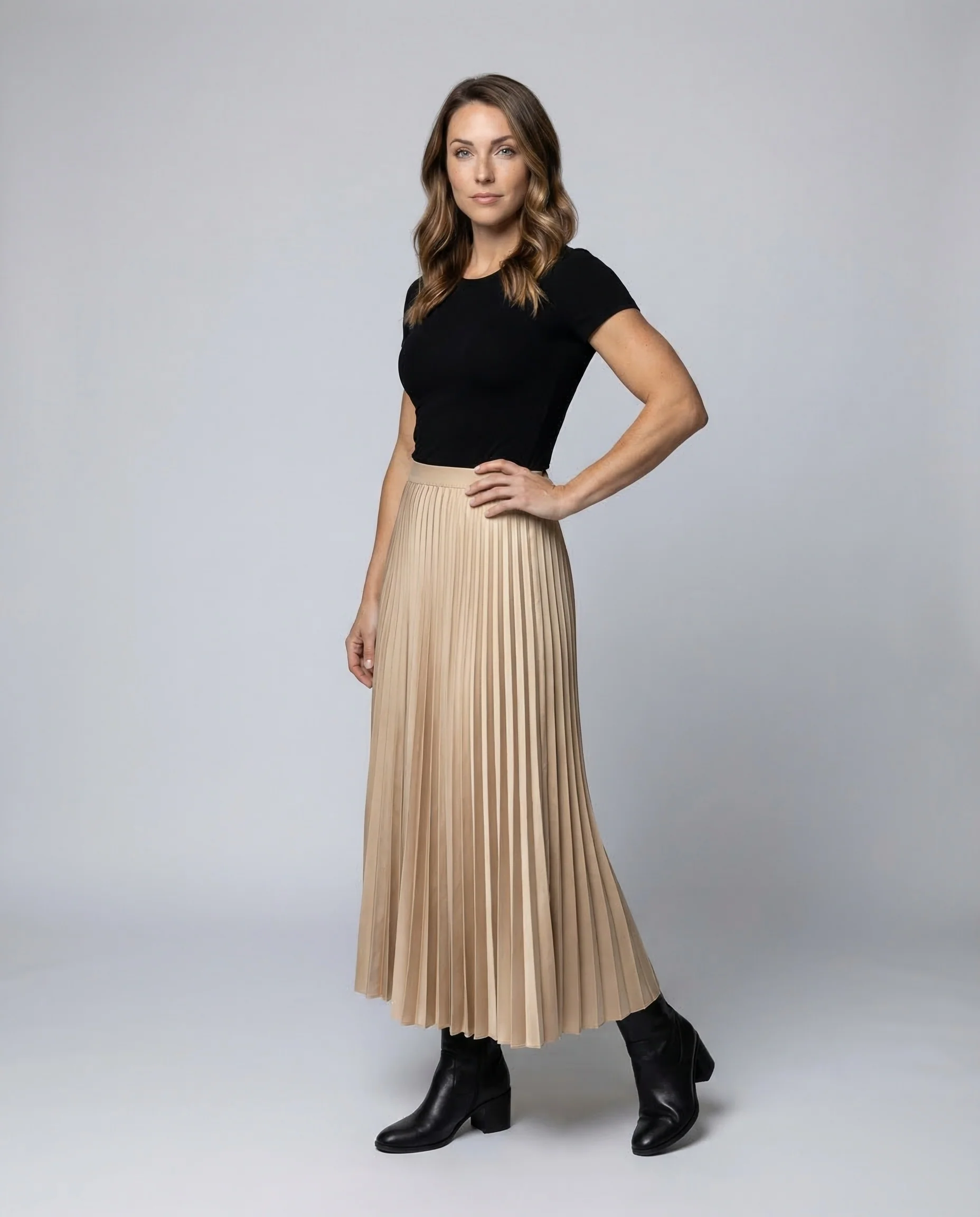 Damen Midirock Plissee High Waist