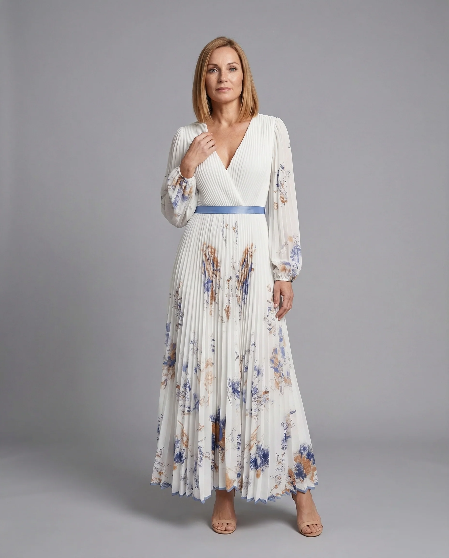 Maxikleid Sommer Damen Chiffon Plissee