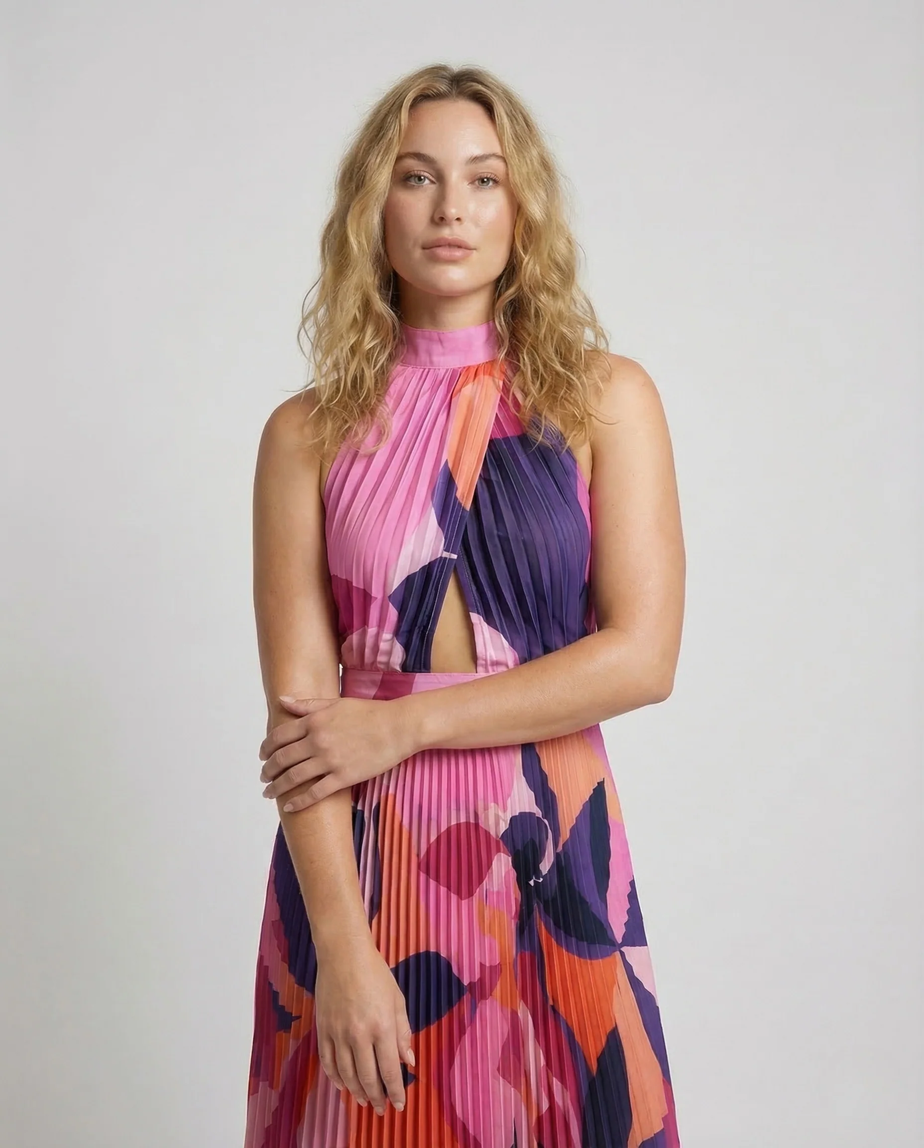 Damen Plissee Maxikleid Hochgeschlossen - Image 2