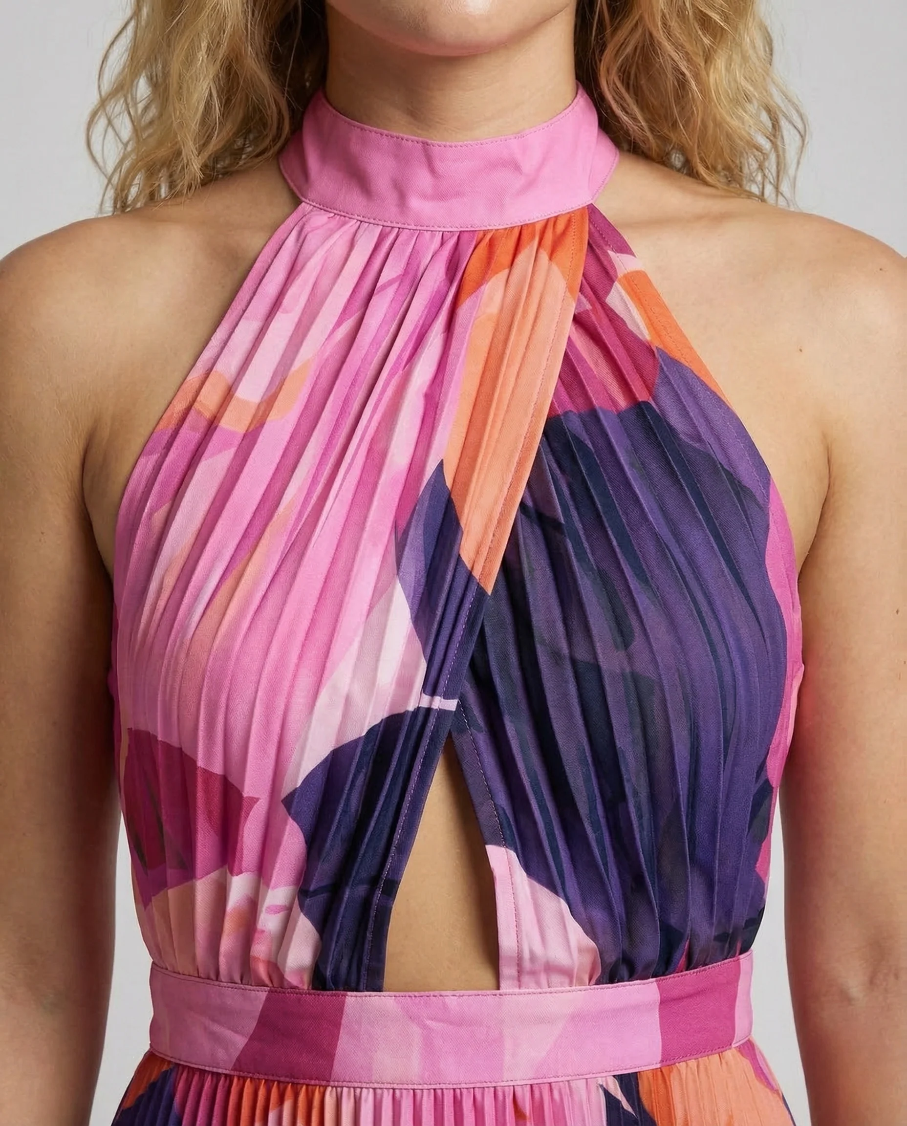Damen Plissee Maxikleid Hochgeschlossen - Image 3