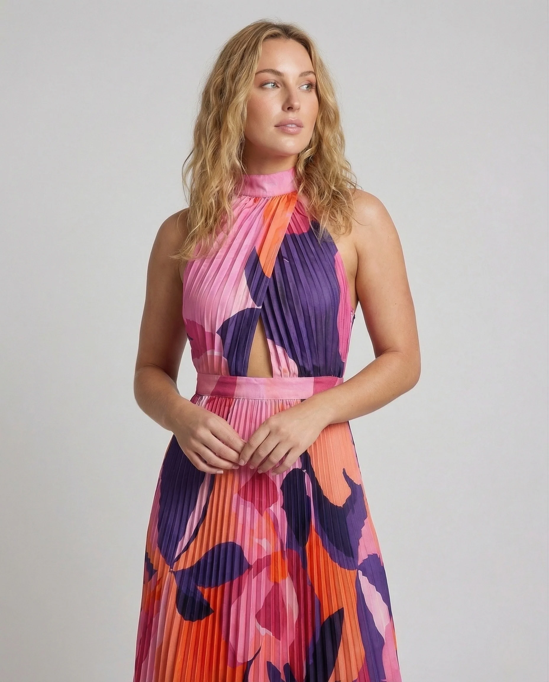 Damen Plissee Maxikleid mit Cut Outs - Image 3