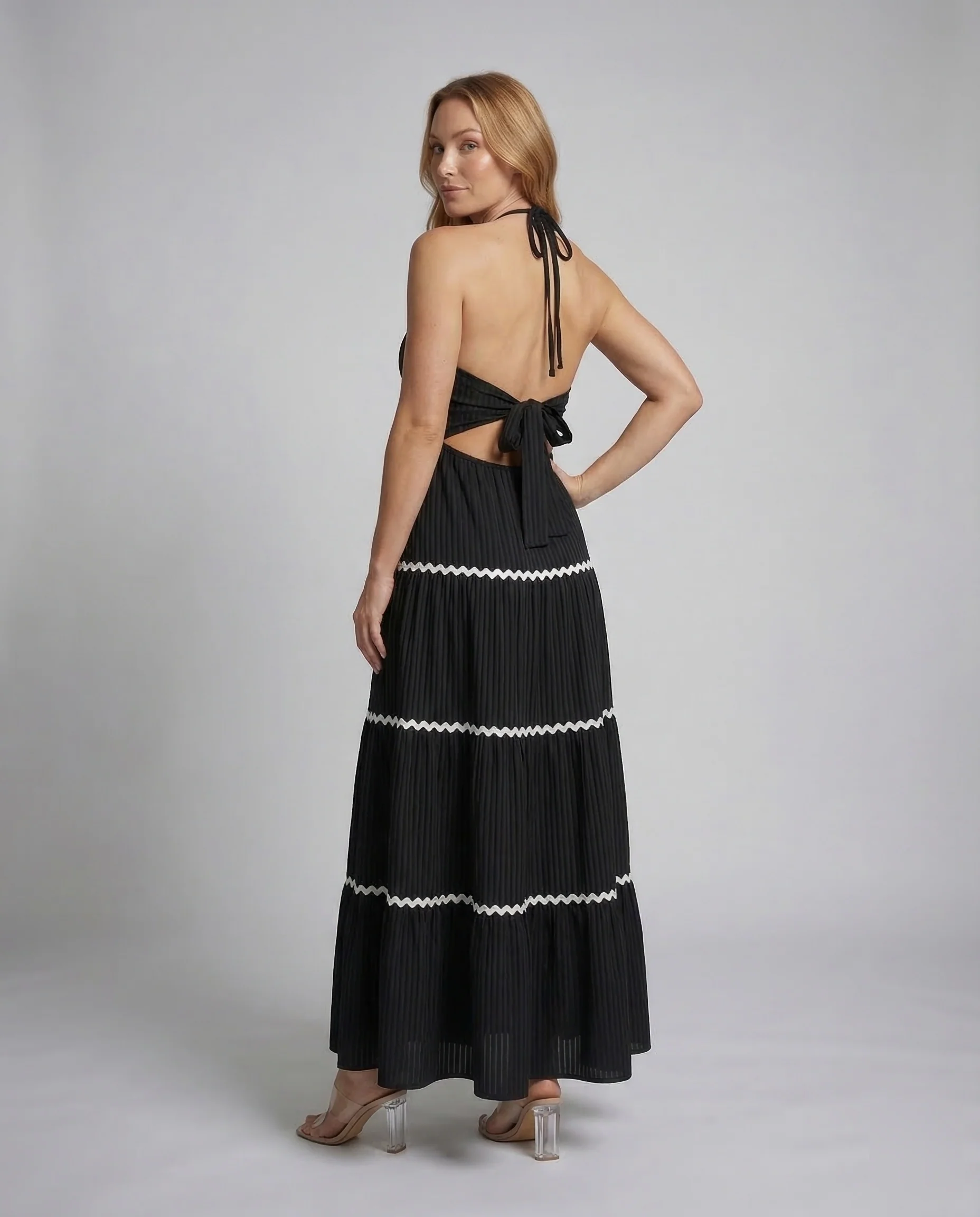 Damen Maxikleid Plissee Neckholder - Image 4