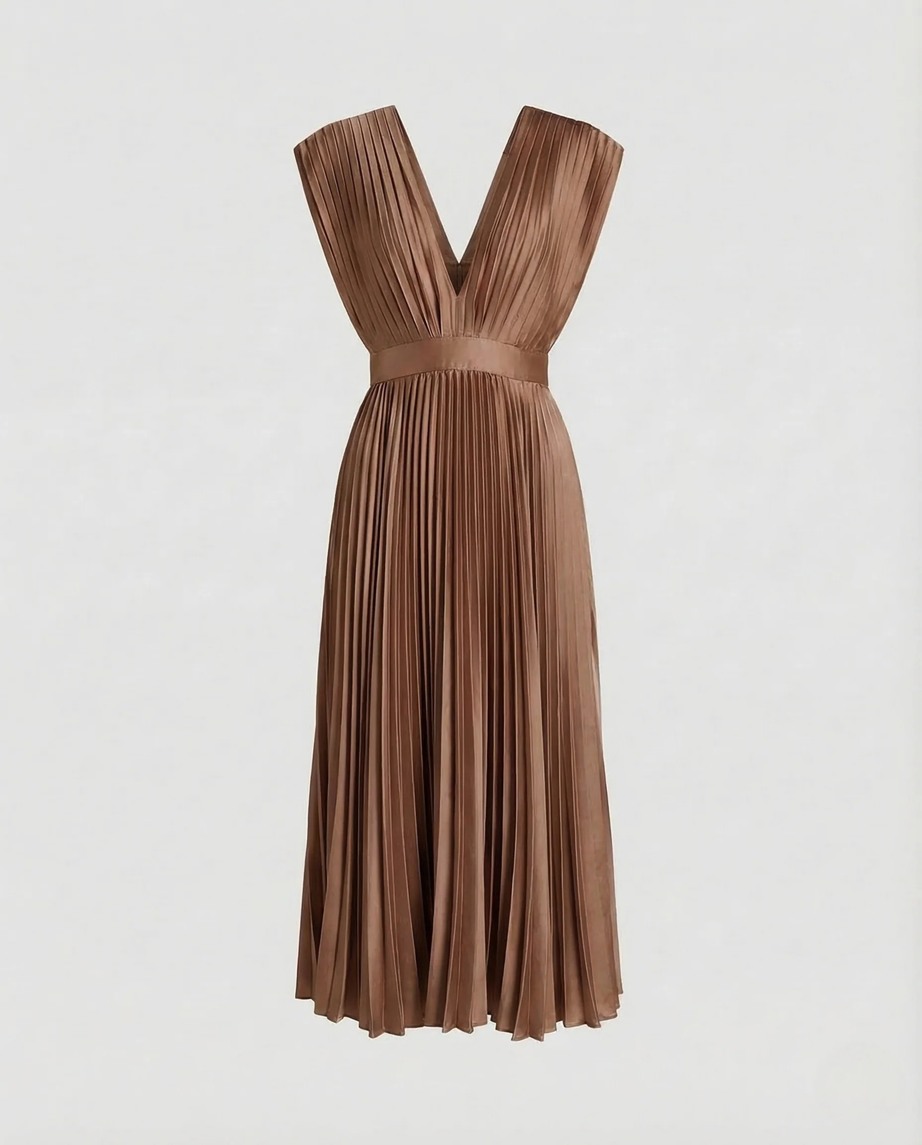 Damen Midikleid Plissee V Ausschnitt - Image 12
