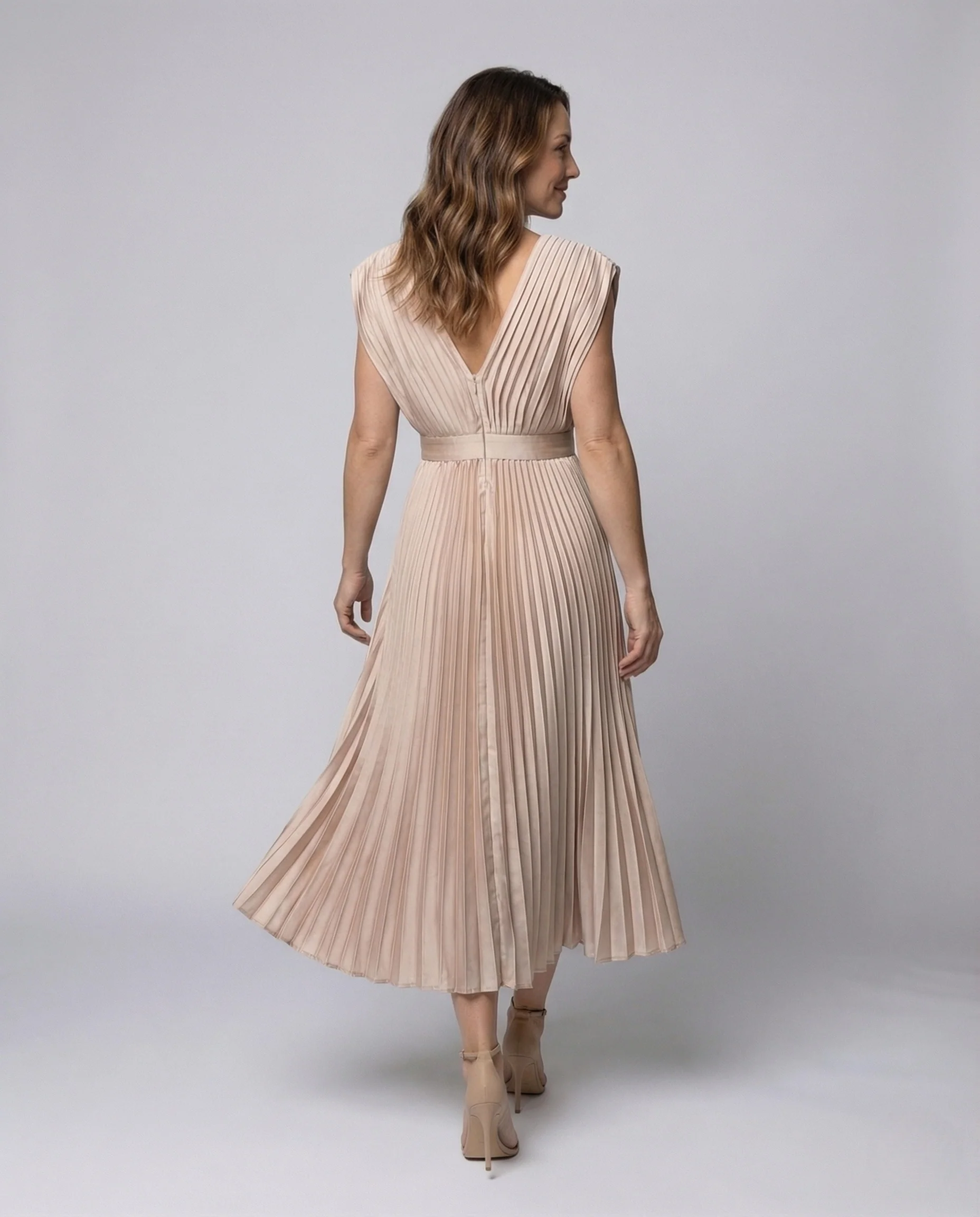 Damen Midikleid Plissee V Ausschnitt - Image 4