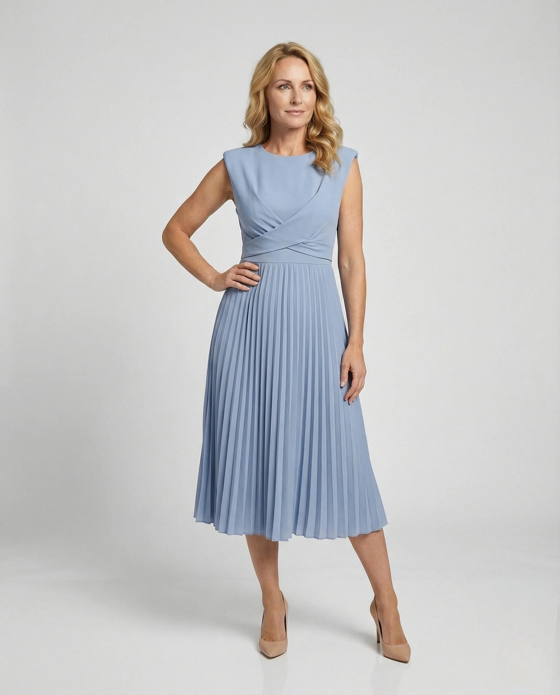 Damen Plissiertes Midikleid mit Wickeloberteil