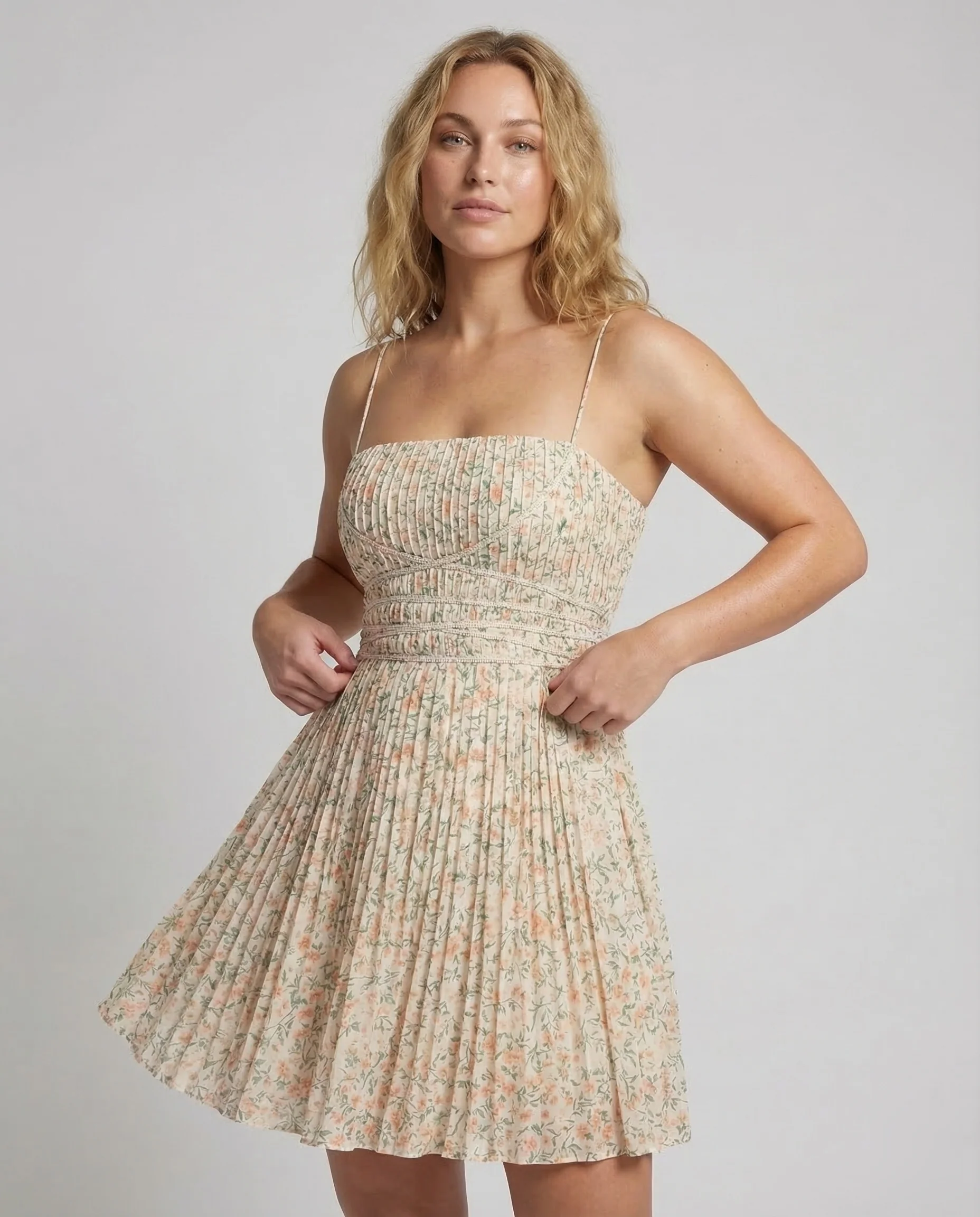 Damen Plissee Midikleid Blumen - Image 2