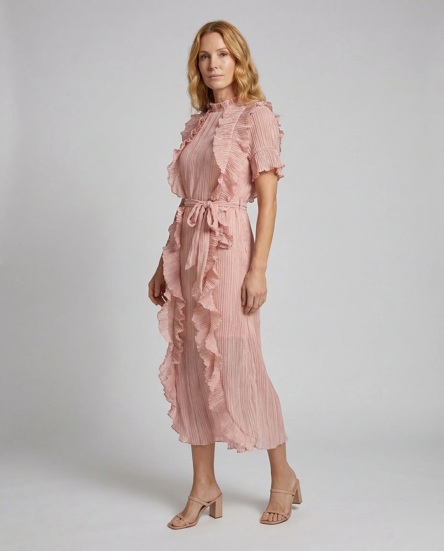 Damen Rüschen Midikleid Plissee