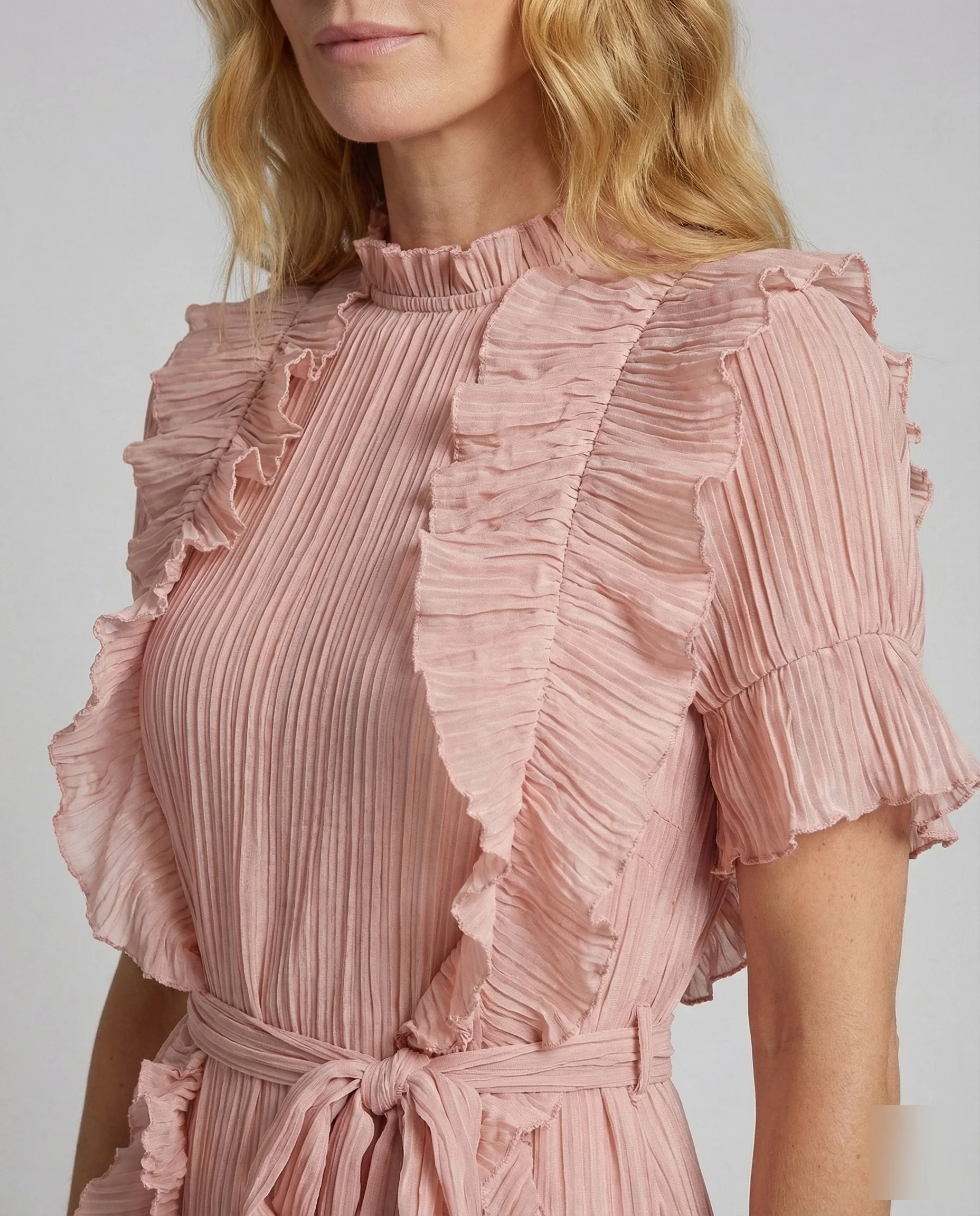 Damen Rüschen Midikleid Plissee - Image 3