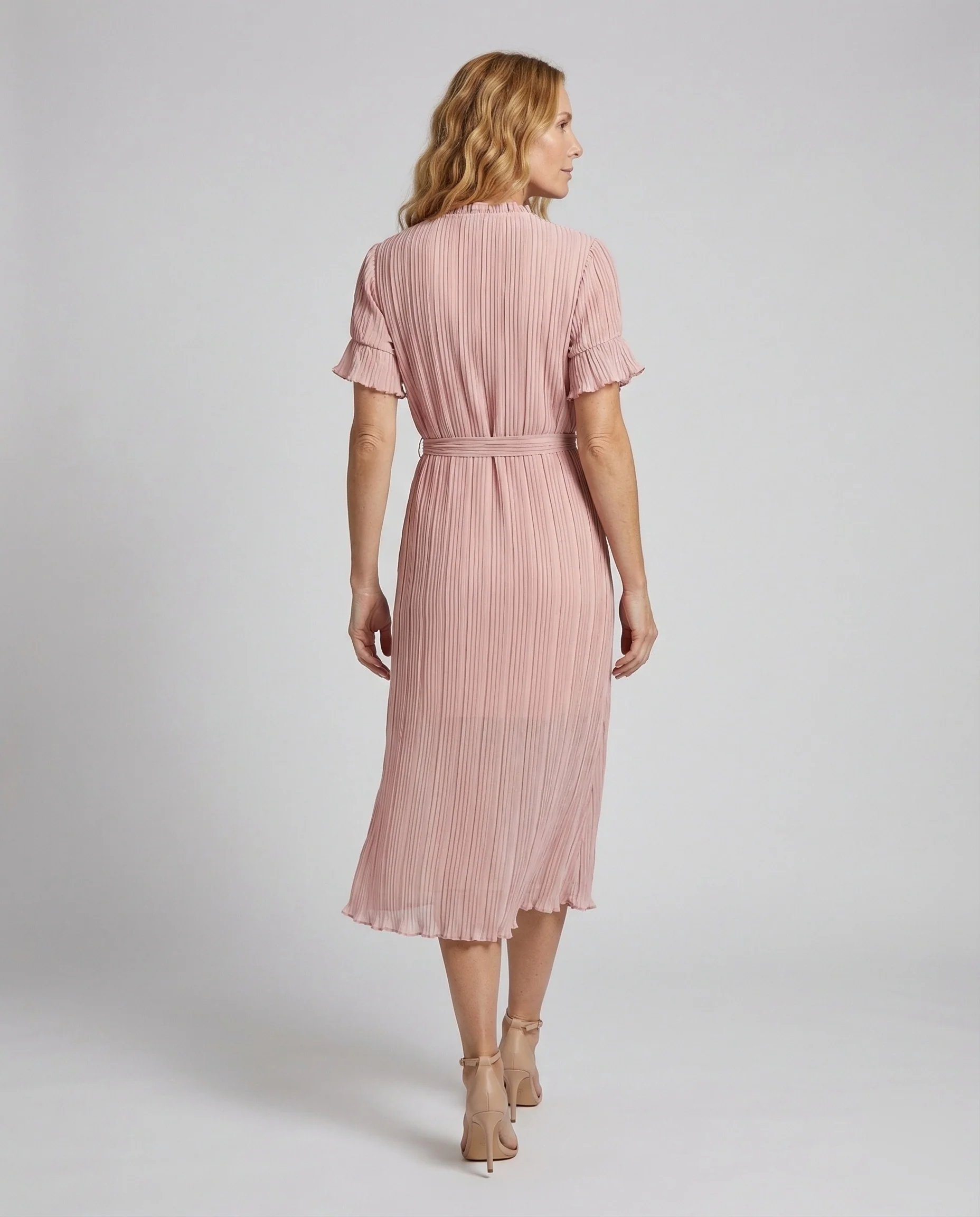 Damen Rüschen Midikleid Plissee - Image 4