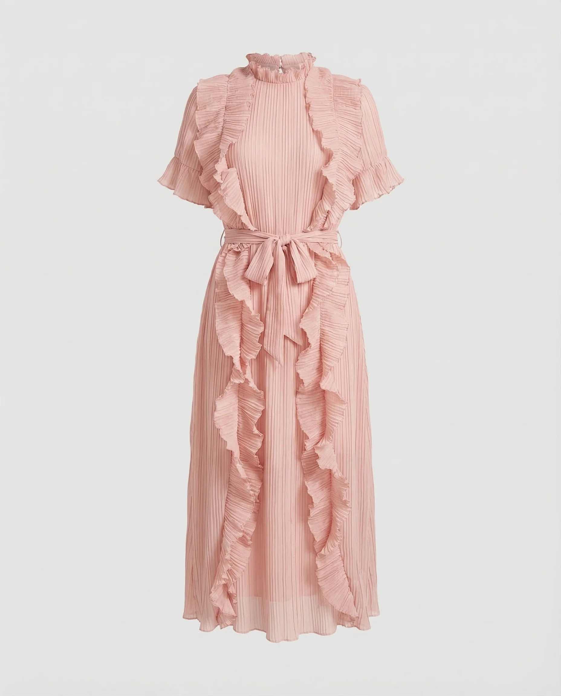 Damen Rüschen Midikleid Plissee - Image 5