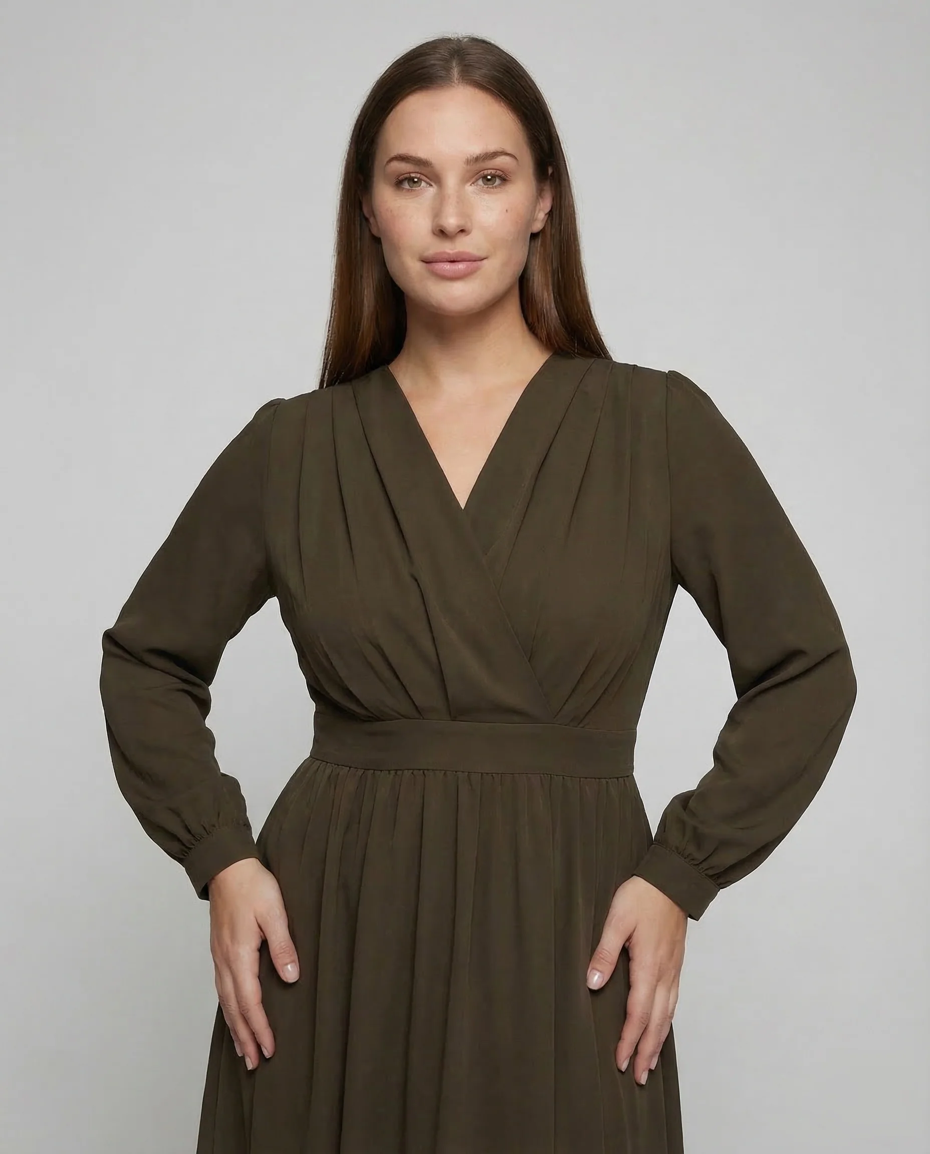 Damen Wickelkleid Plissee Taschen - Image 2